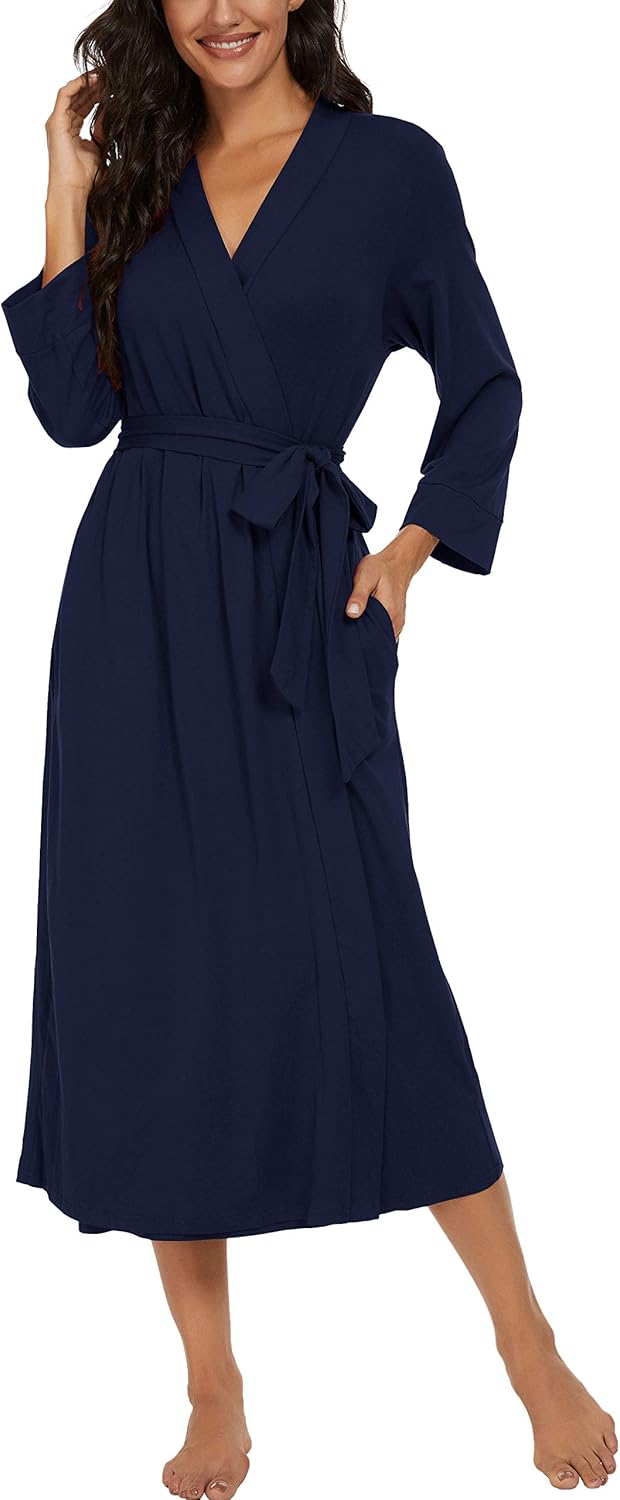 Alternative view of VINTATRE Women Kimono Robes Long Knit Bathrobe Lightweight Soft Knit Sleepwear V-neck Casual Ladies Loungewear