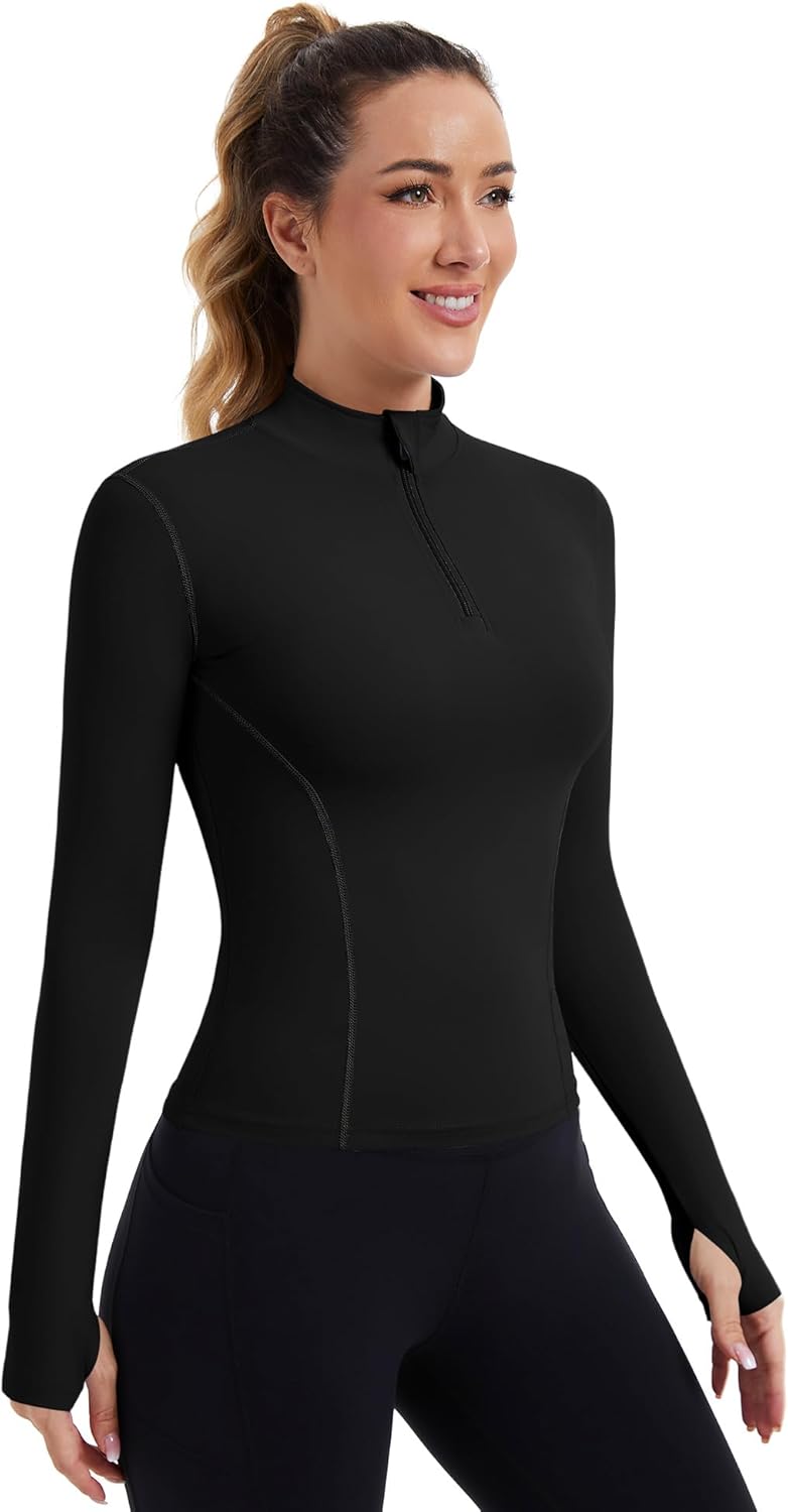Alternative view of ZHENWEI Womens Workout Tops Long Sleeve Quarter Zip Pullover Quick Dry Golf Shirt Athletic Slim Fit Crop Yoga Gym Tops
