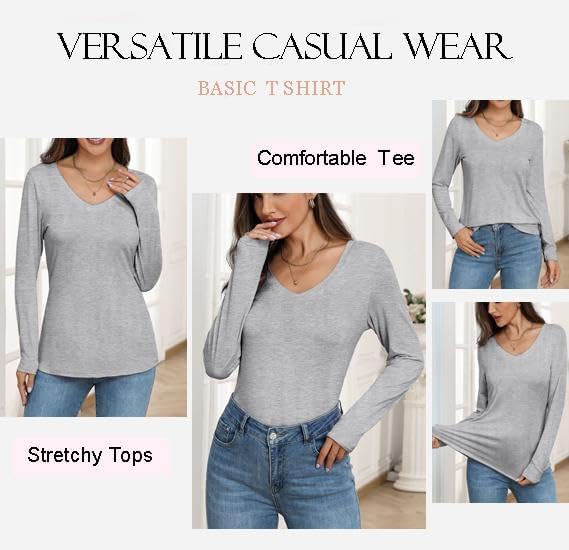 Zeagoo Womens T Shirts Long Sleeve V Neck Basic Tee Casual Loose Fit Soft Fall Tops Outfits 2026 S-XXL - Image 3