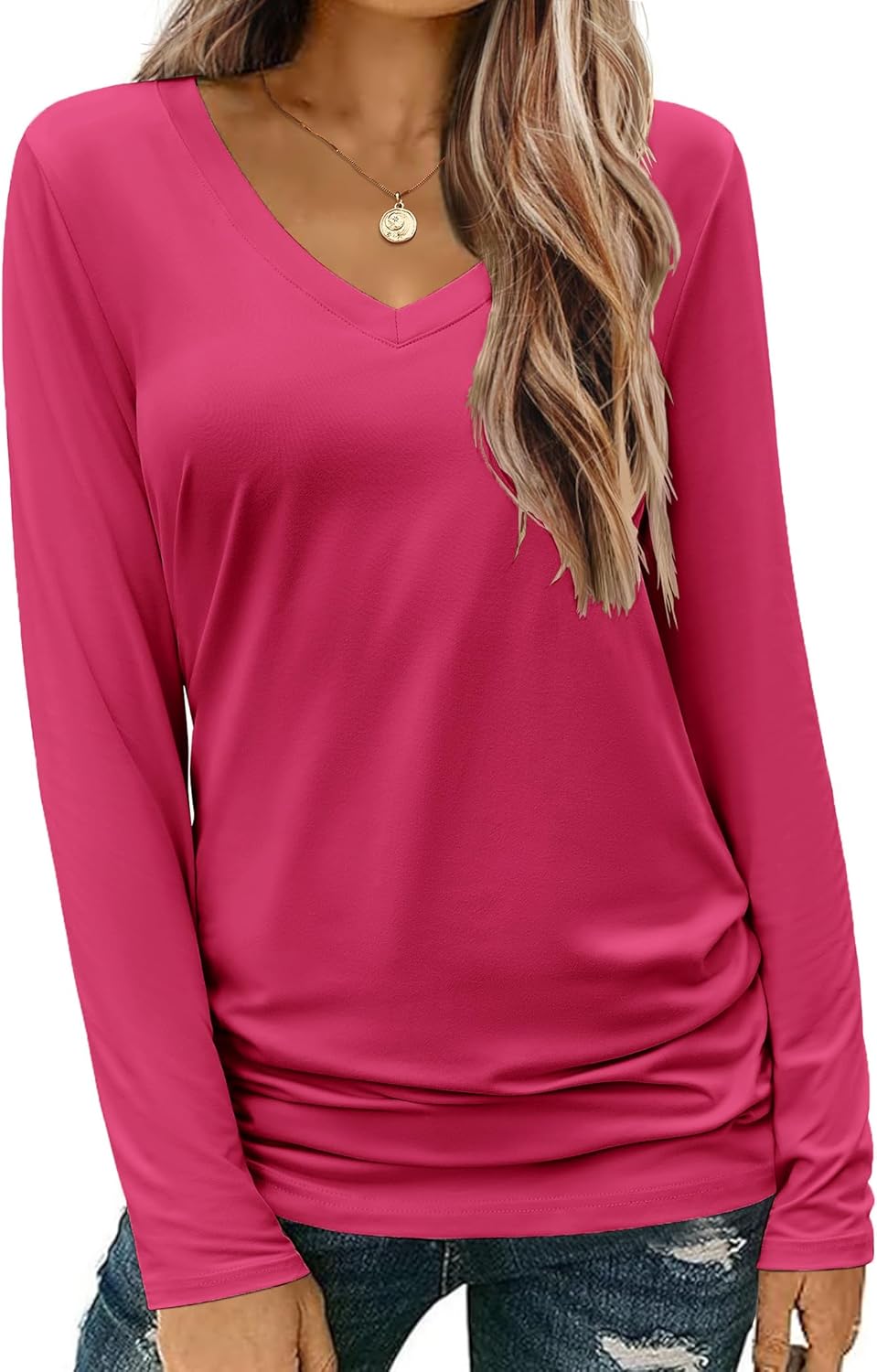 Zeagoo Womens T Shirts Long Sleeve V Neck Basic Tee Casual Loose Fit Soft Fall Tops Outfits 2026 S-XXL - Image 6