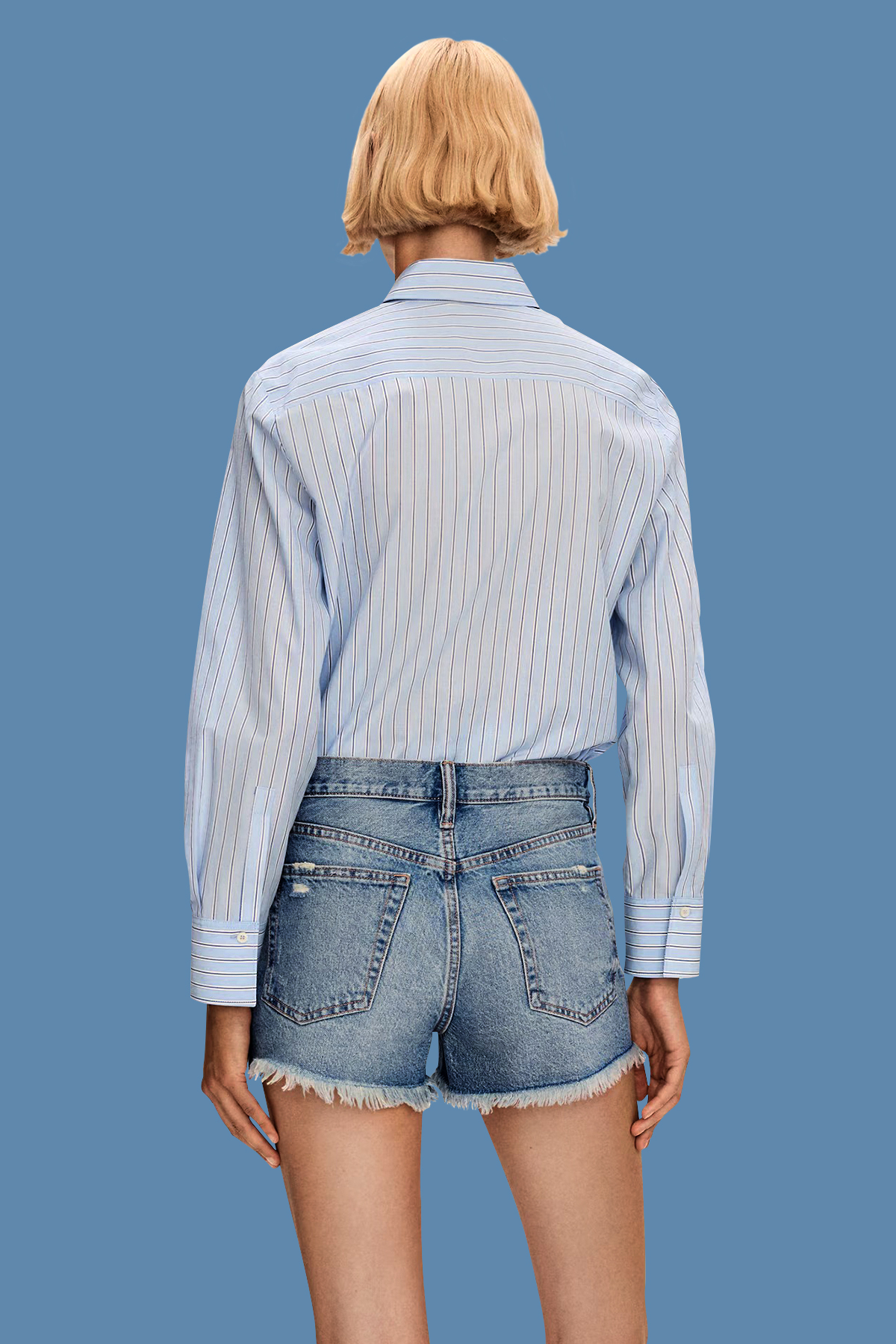 Mid-Rise Denim Cotton Shorts – Blue | Hovystore