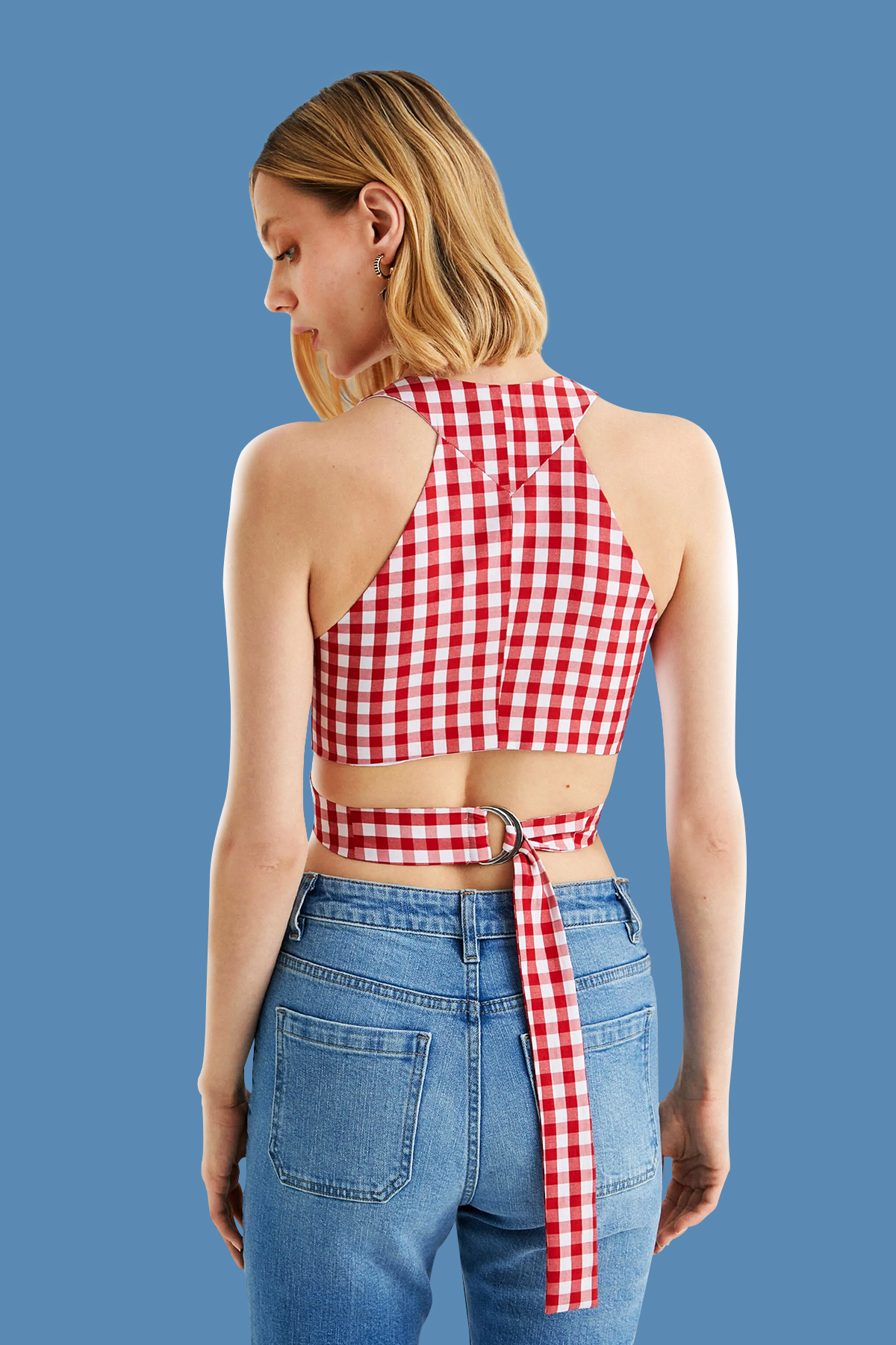 Gingham Cross-Back Crop Bustier – Red | Hovystore