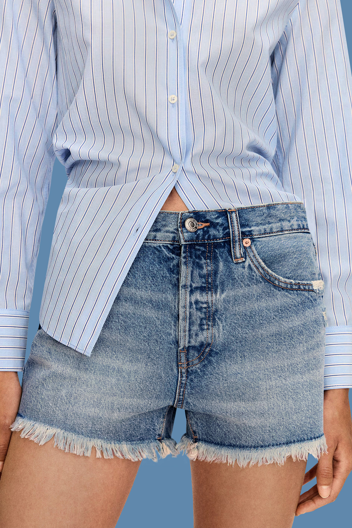 Alternative view of Mid-Rise Denim Cotton Shorts – Blue | Hovystore