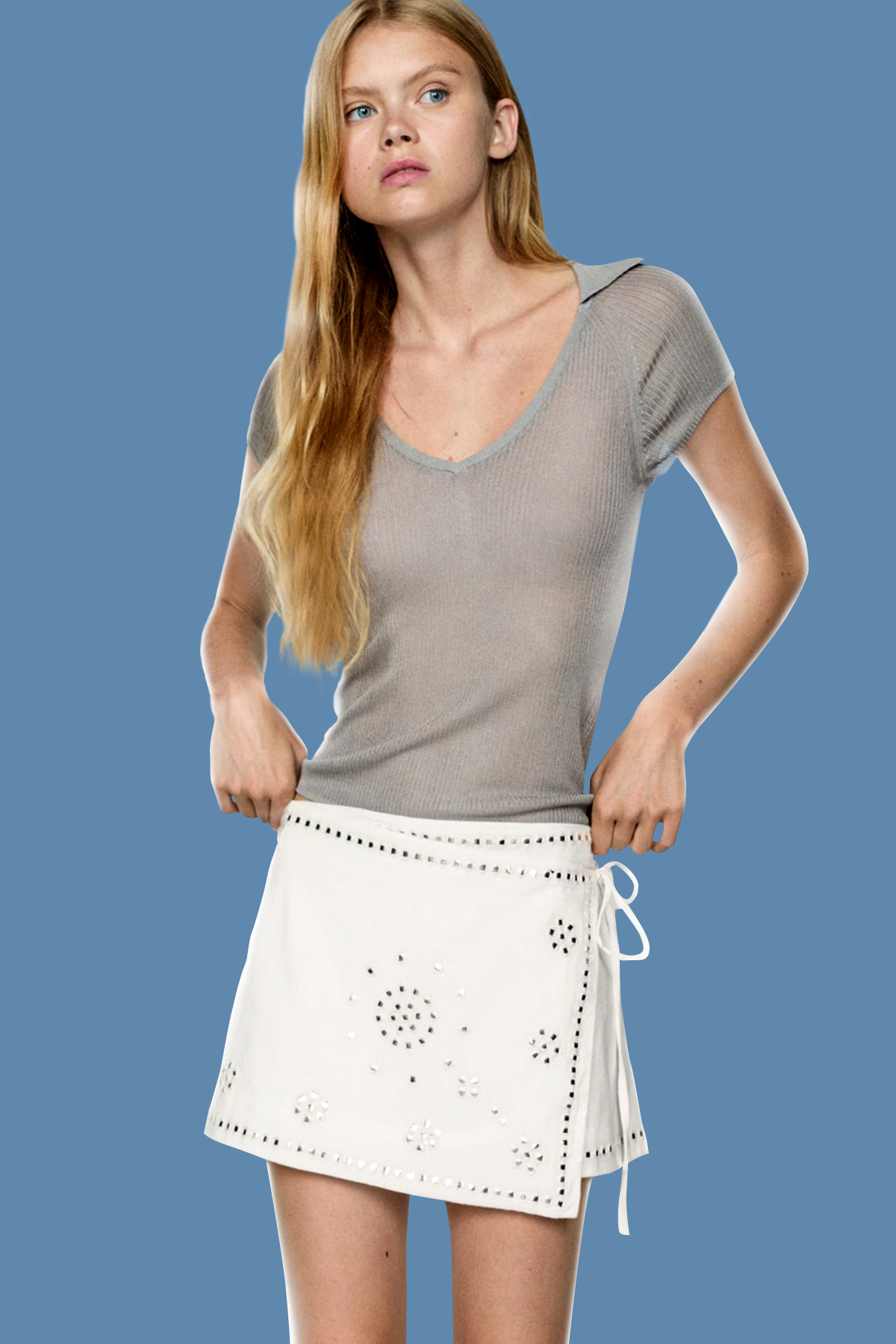 Linen Cotton Mini Wrap Skirt – White | Hovystore