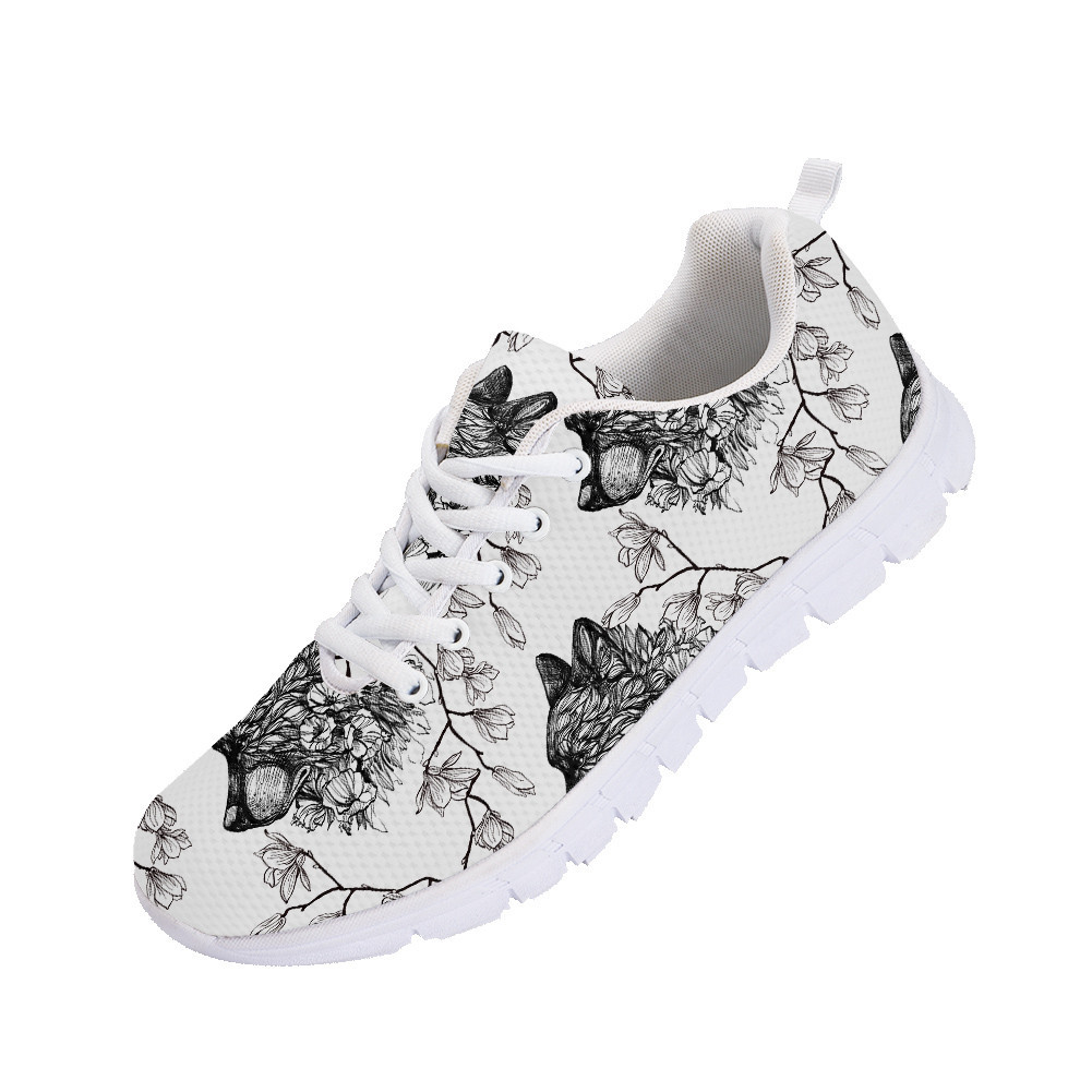 Nature Flowers And Black Wolfs Head Running Shoes Sport Sneakers - Personalized
