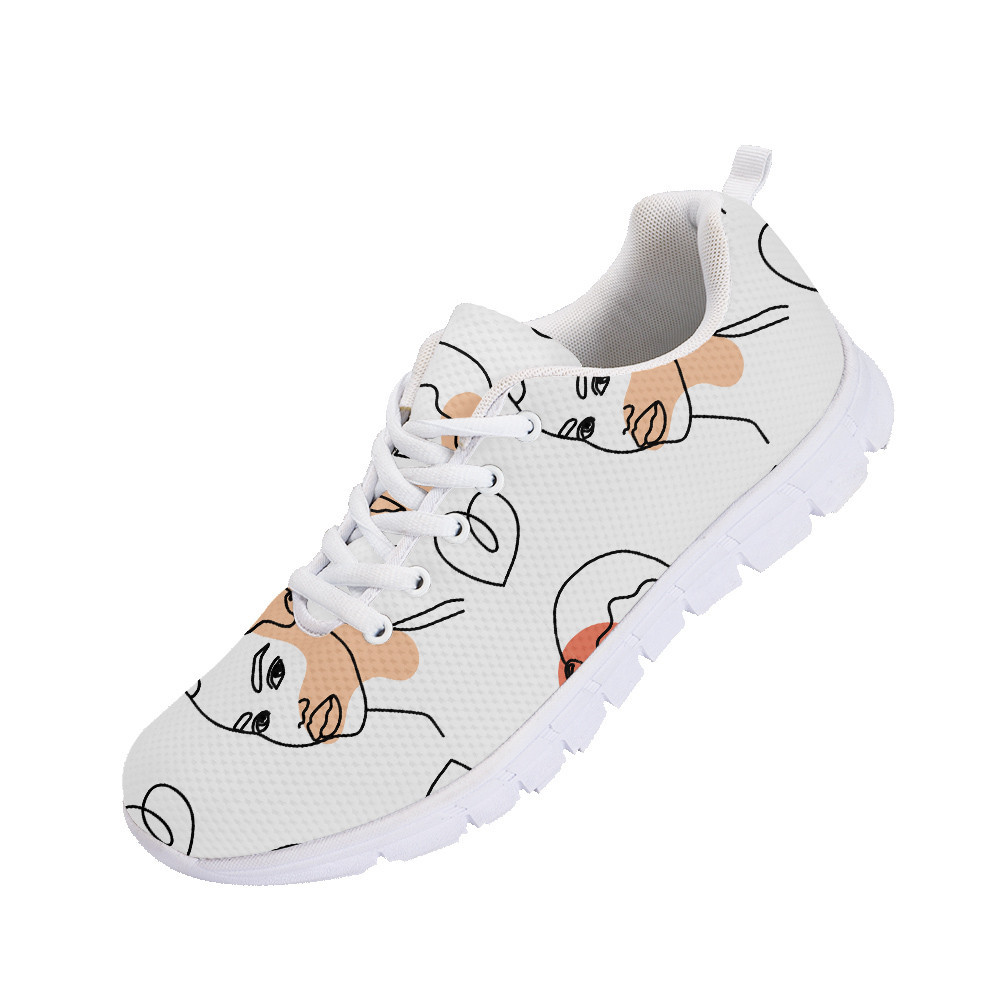 Pastel Shaped Abstract One Line Drawing Women Portrait Running Shoes Sport Sneakers - Personalized