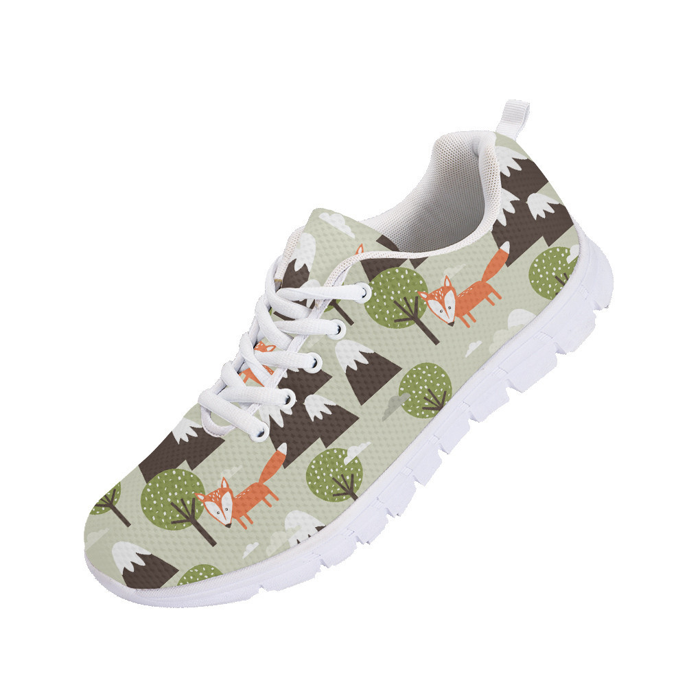 Pattern Of Foxes Mountains And Trees Hand Drawn Overlapping Backdrop Running Shoes Sport - Personalized Sneakers