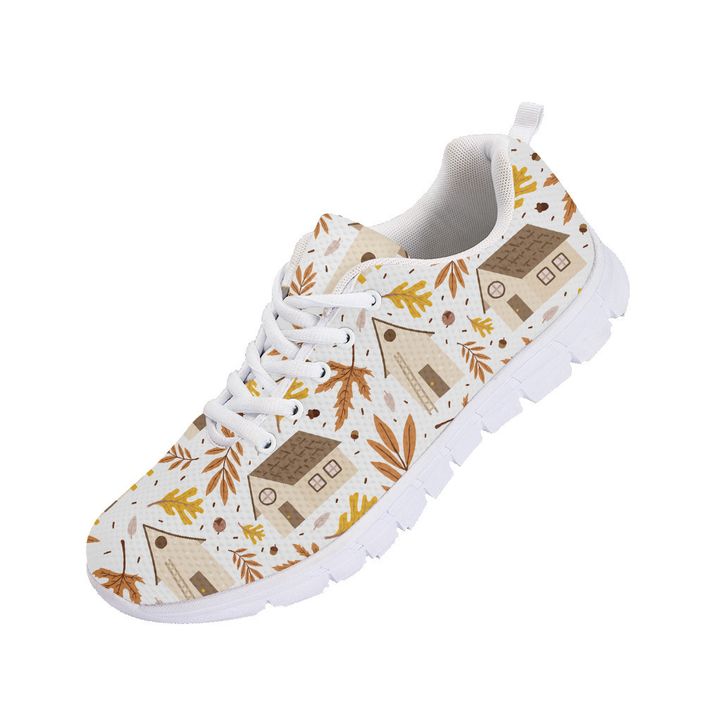 Peaceful House And Autumn Leaves In Brown And Beige Running Shoes Sport Sneakers - Personalized