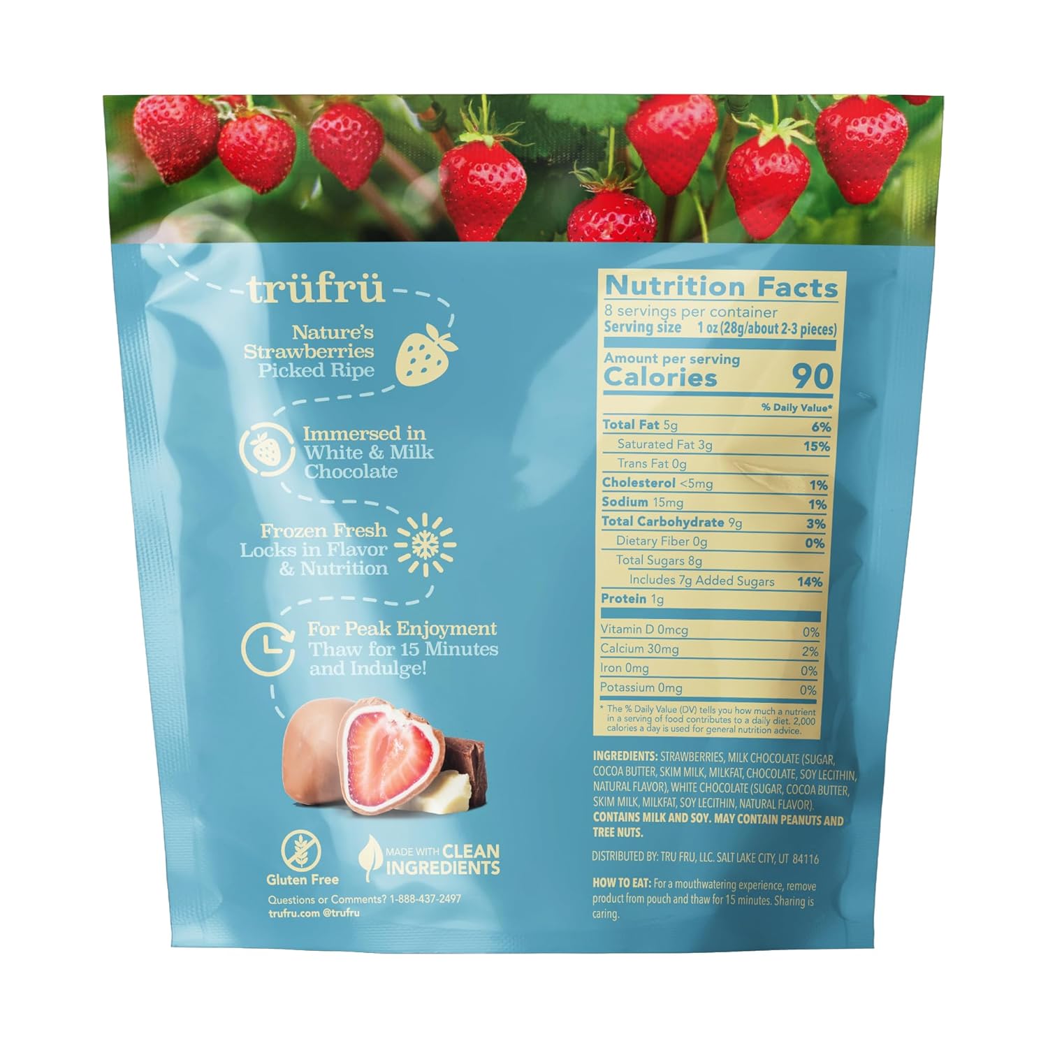 Tru Fru, Frozen Strawberries White And Milk Chocolate, 8 Ounce