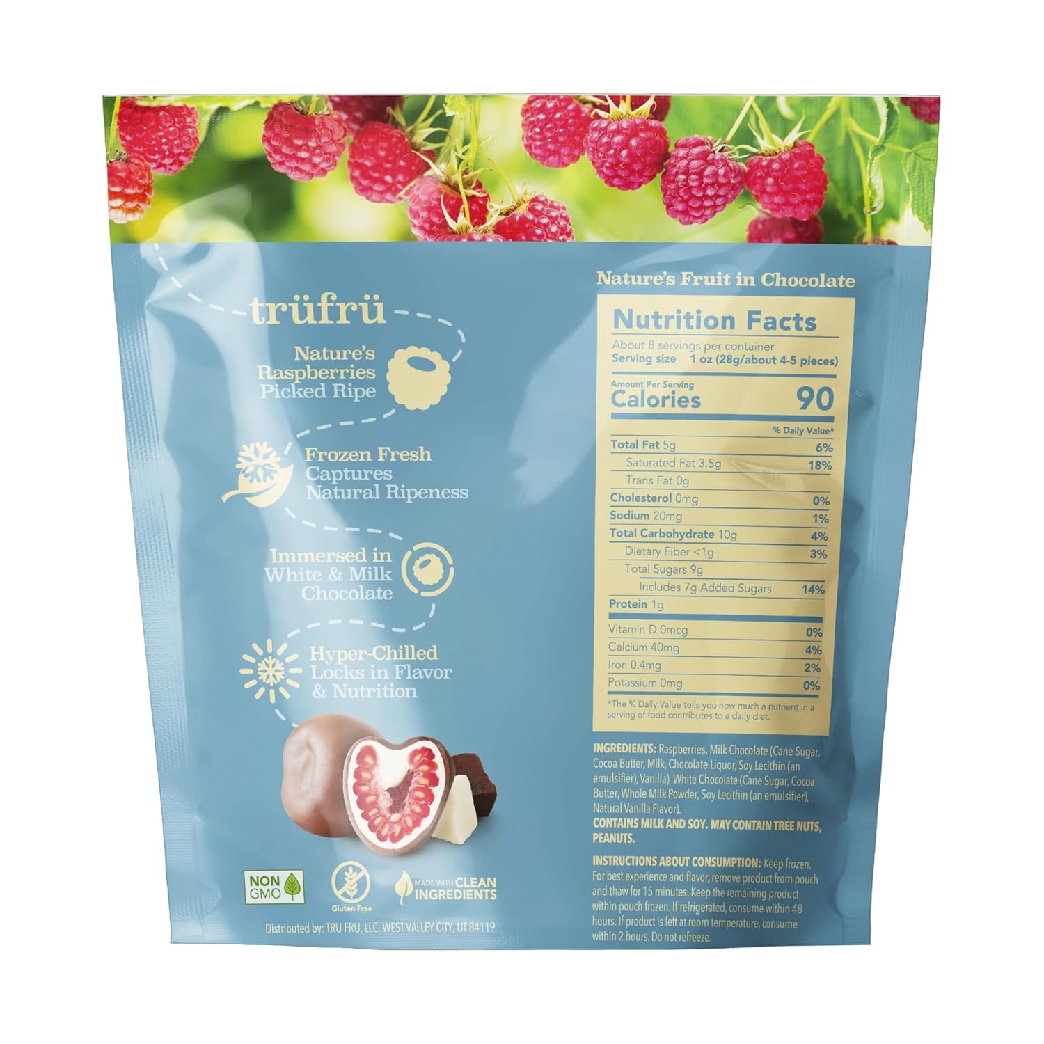 Tru Fru, White & Milk Chocolate Raspberries, 8 Ounce