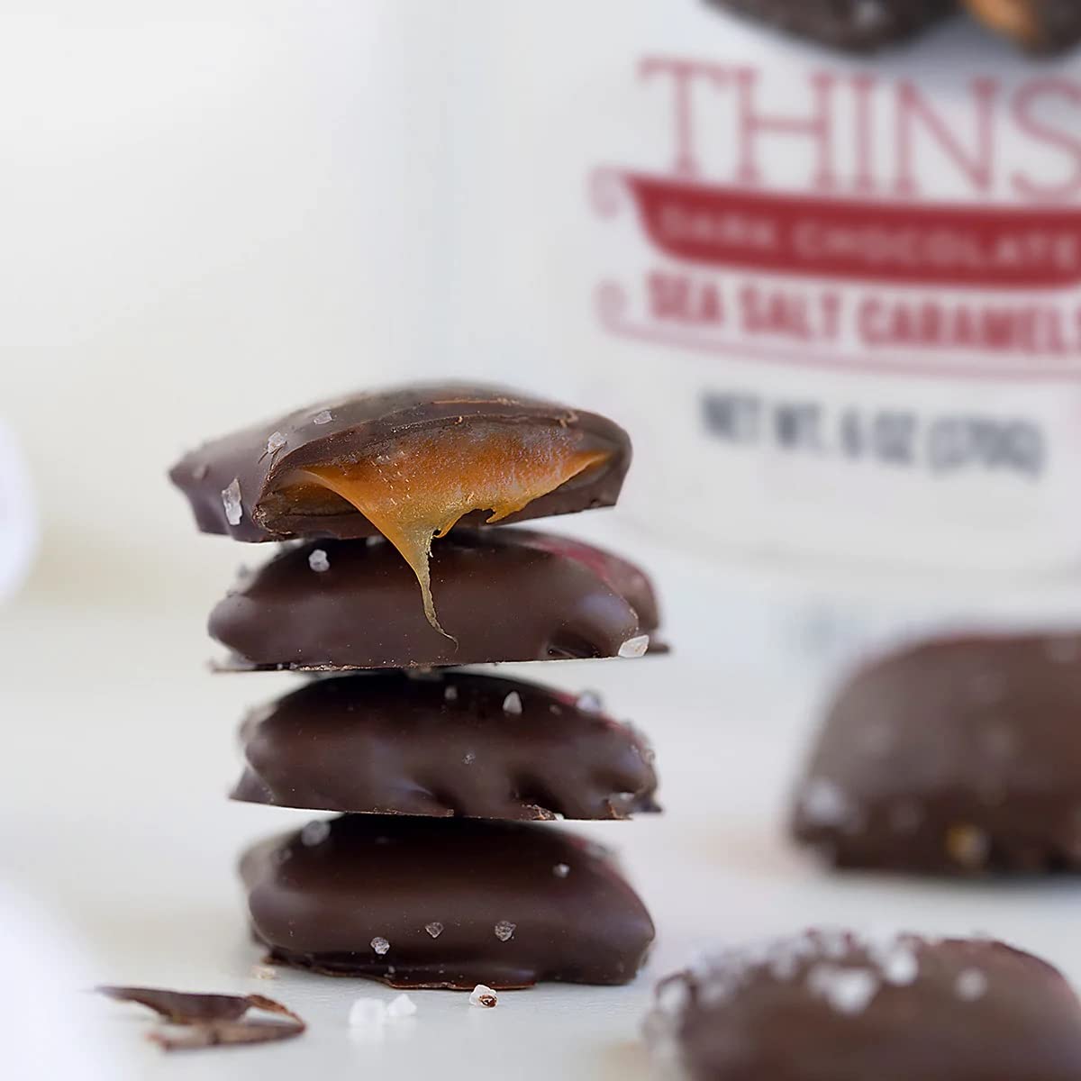 Alternative view of Sanders Dark Chocolate Sea Salt Caramel Thins, 6 Ounce Bag, Kettle Cooked, Made with Real Cream and Butter, Small Batch Wonders