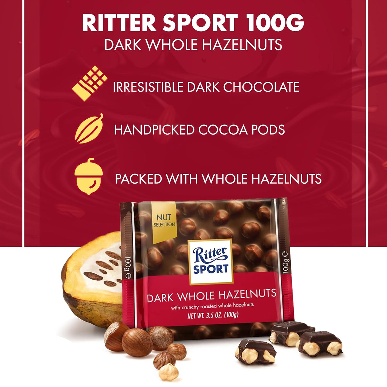 Alternative view of Ritter Sport 100g - Pack of 5 - (Dark Whole Hazelnuts)