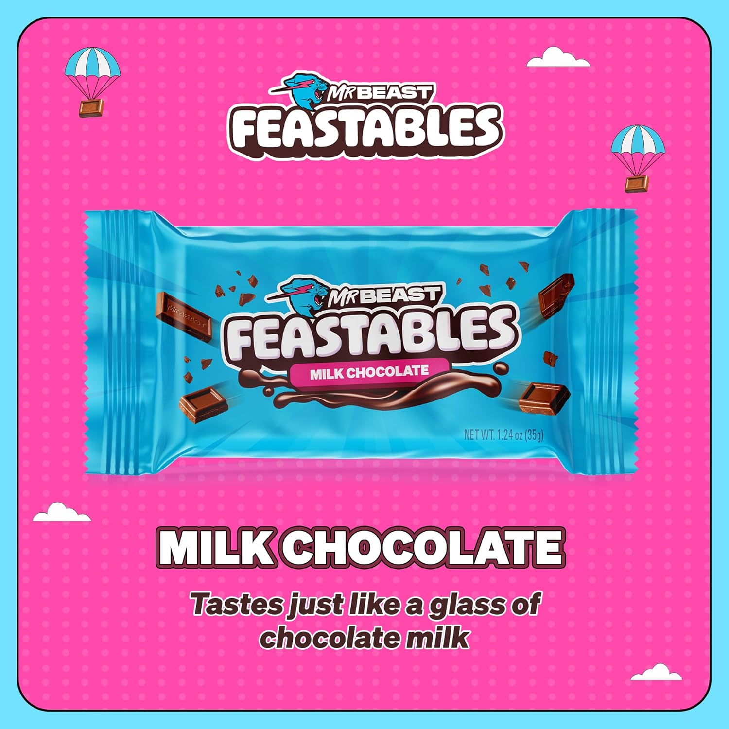 Alternative view of Feastables MrBeast Milk Chocolate Chocolate Bar, Full Size Bar for Adults & Kids, Candy Bars, Snacks, Gifts, or Dessert, Sweet & Creamy Fairtrade Cocoa, 1.24 Oz Each, 24 Count