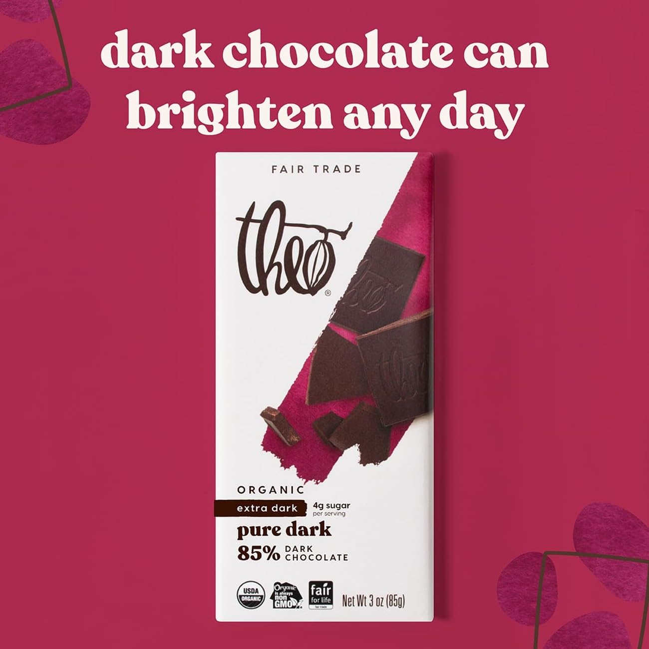 Alternative view of Theo Chocolate Pure Organic Dark Chocolate Bar 85% Cacao, 12 Pack | Vegan, Fair Trade