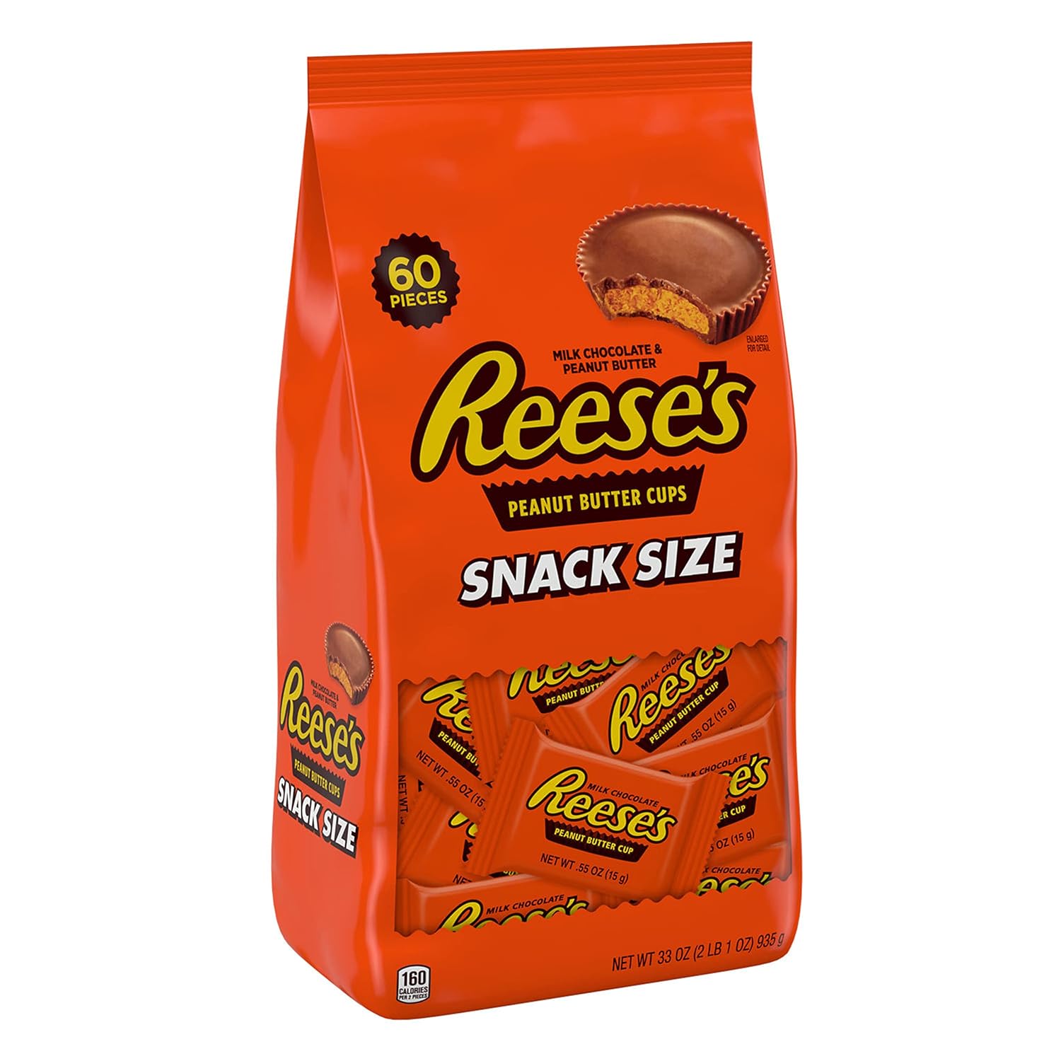 Alternative view of REESE'S Milk Chocolate Snack Size Peanut Butter Cups, Candy Bag, 33 oz (60 Pieces)
