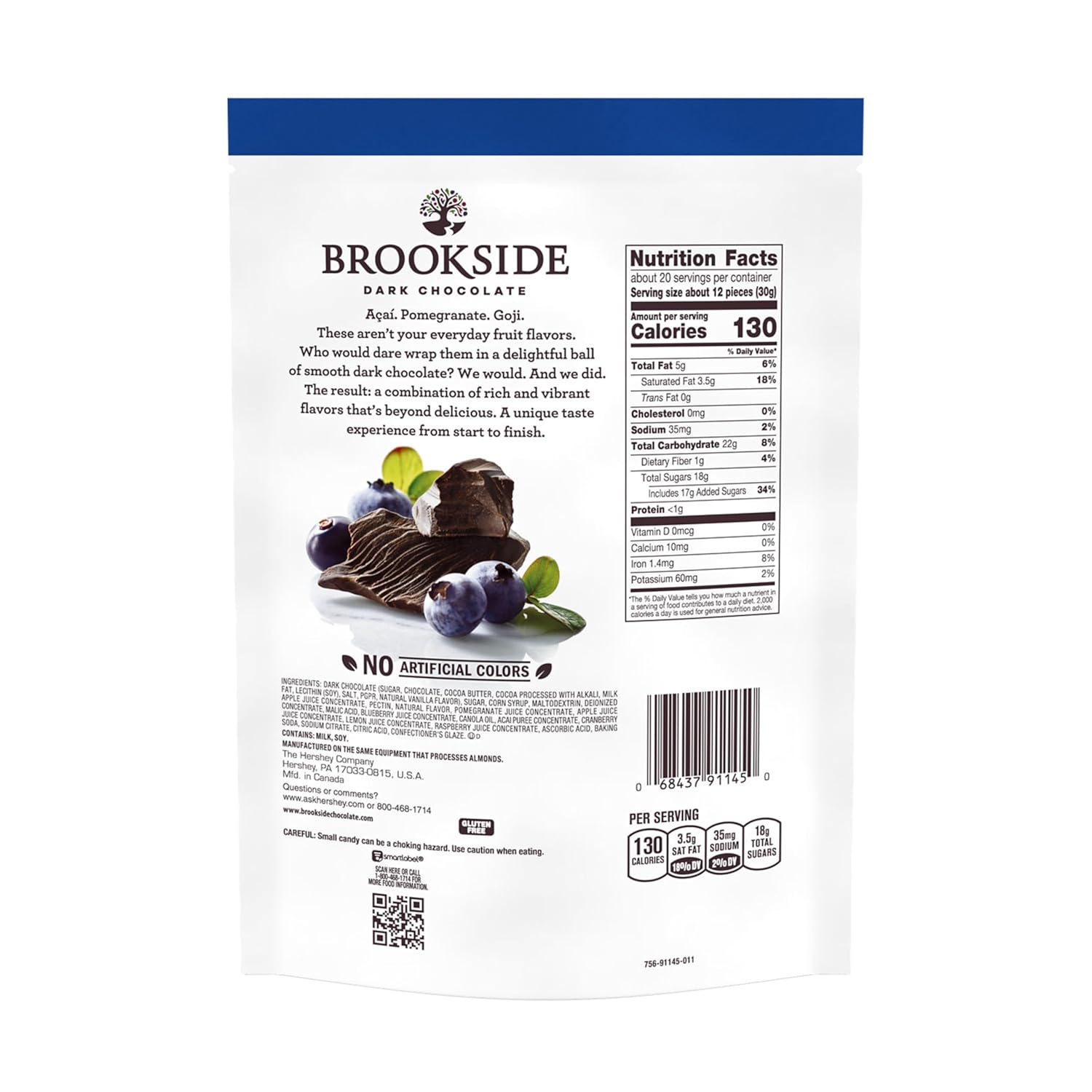 BROOKSIDE Dark Chocolate, Acai and Blueberry Flavored Snacking Chocolate Bag, 21 oz