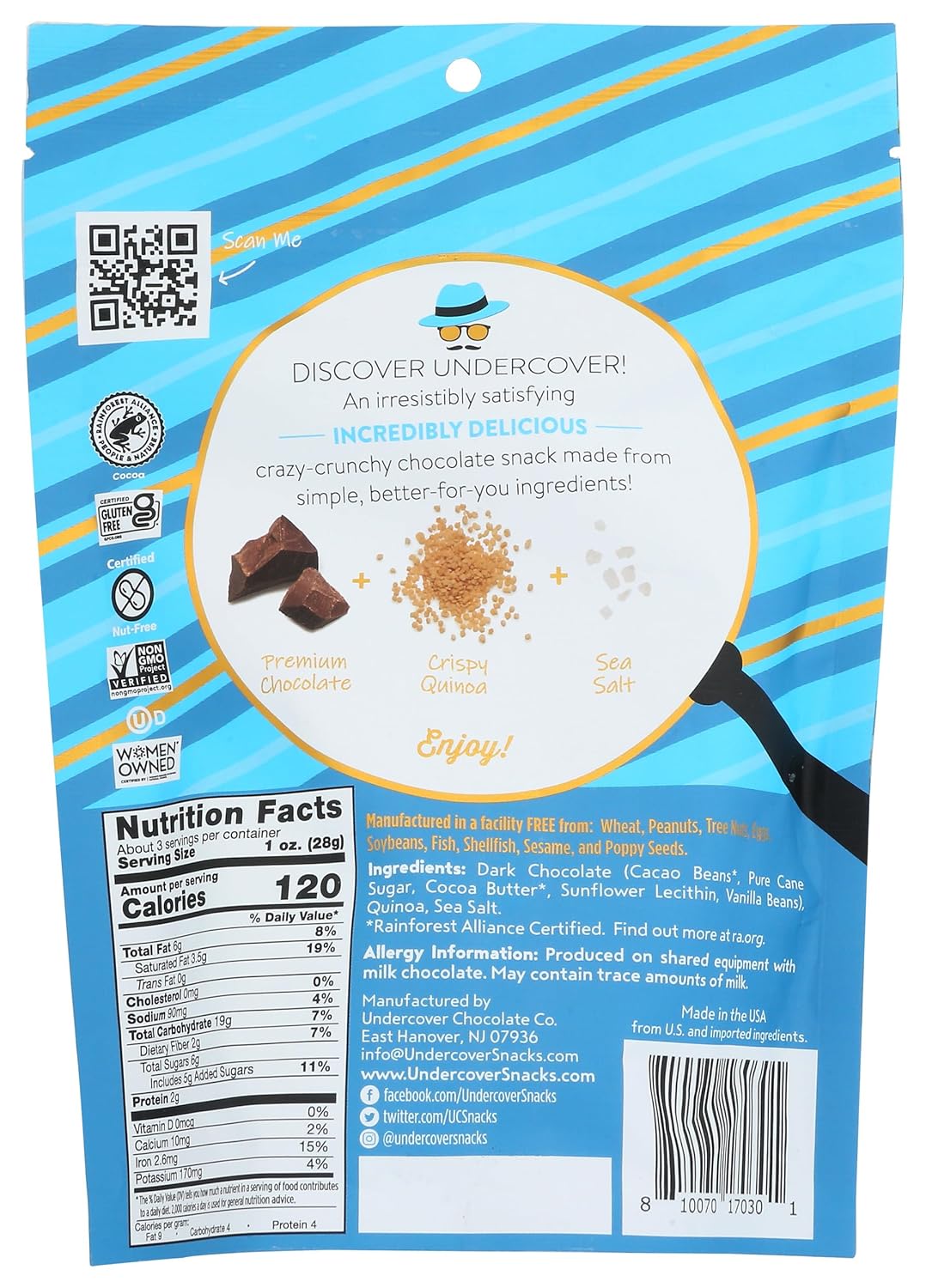 Alternative view of UNDERCOVER SNACKS CHOCOLATE CO Dark Chocolate & Sea Salt Quinoa Crisps (Only 1 piece that weighs 3 oz)
