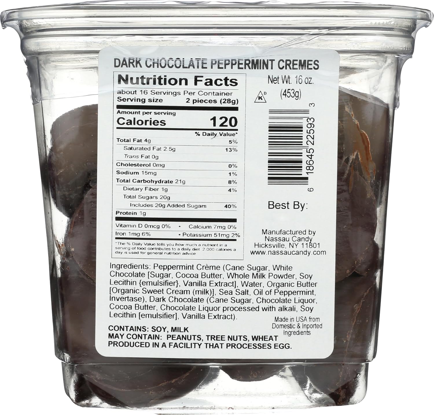 Nassau Candy, Candy Dark Chocolate Peppermint Cremes, 16 Ounce