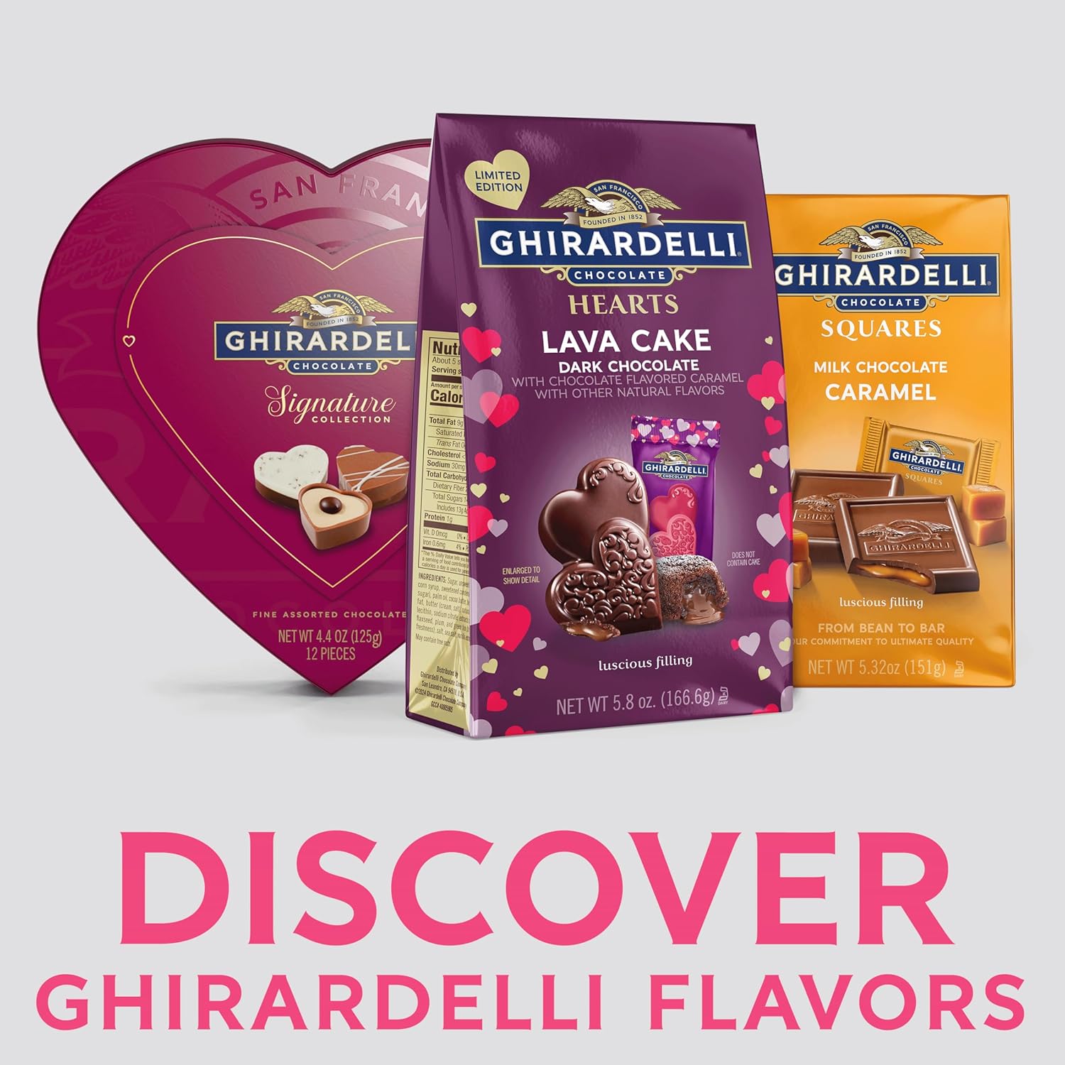 GHIRARDELLI Dark Chocolate Lava Cake Hearts, 5.8 oz Bag – Valentine’s Candy with Chocolate Flavored Caramel Filling