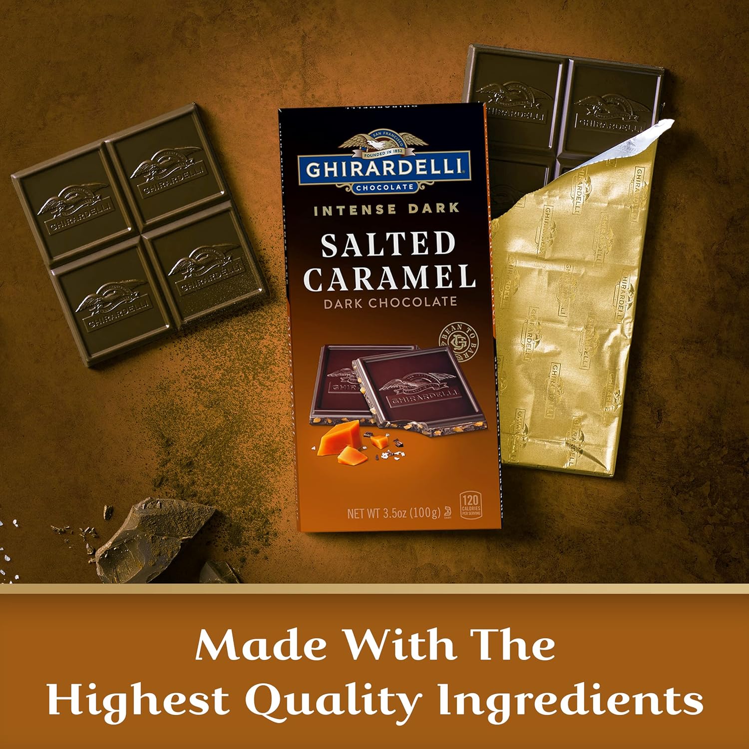 Alternative view of Ghirardelli Intense Dark Dark Chclt Sltd Crml Bar Salted Caramel Rectangle 3.5 Oz - 0747599406941 (Pack of 3)