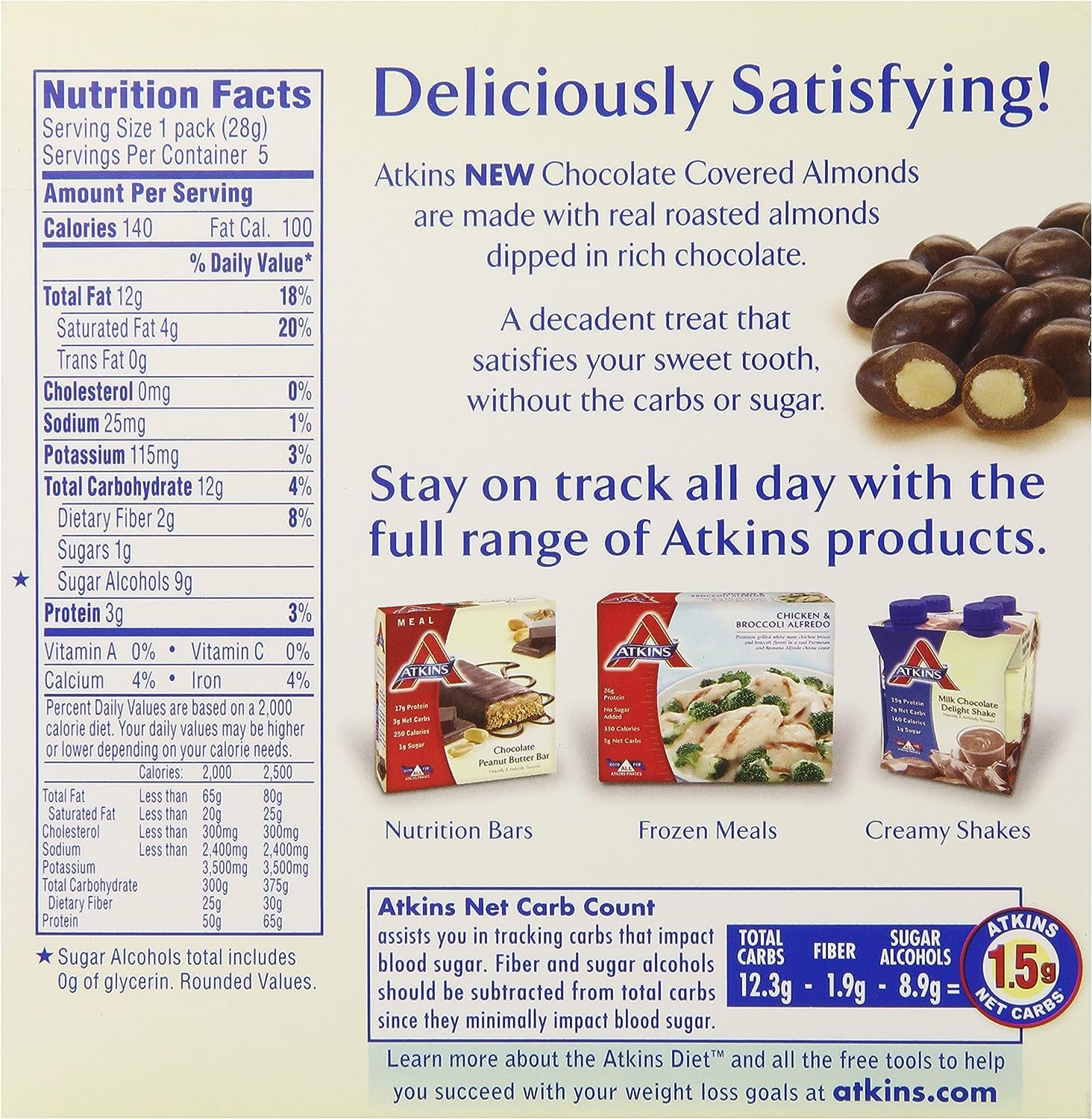Atkins Endulge Treat Chocolate Covered Almonds. Rich & Crunchy. Keto-Friendly.1 Oz, 5 Count (Pack of 4)