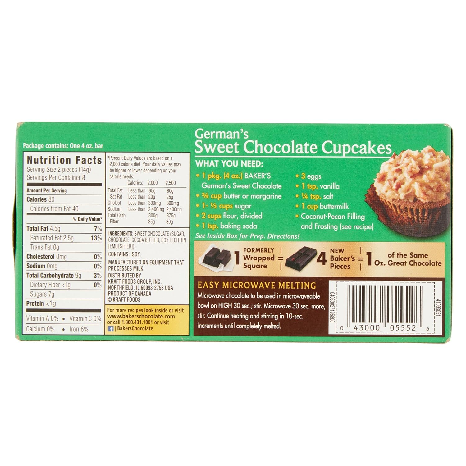 Alternative view of Kraft Bakers German Chocolate Bar, 4 OZ