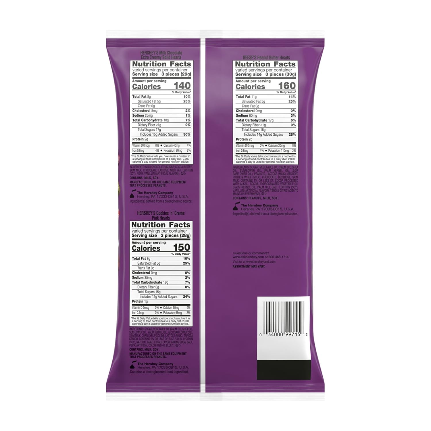 HERSHEY'S and REESE'S Assorted Flavored Hearts, Valentine's Candy Bag, 14.2 oz