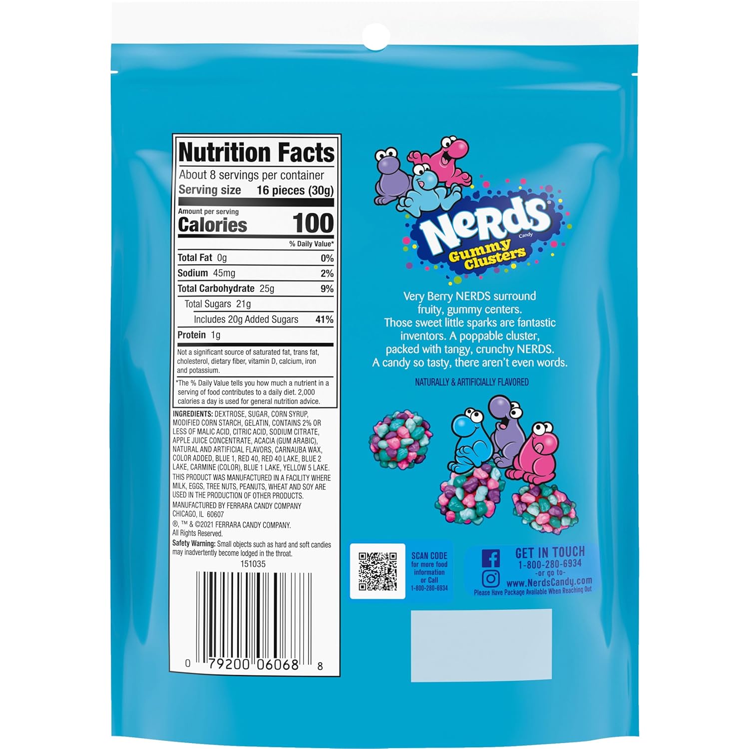 Nerds Gummy Clusters Candy, Very Berry, Resealable 8 Ounce Bag (Pack of 2)