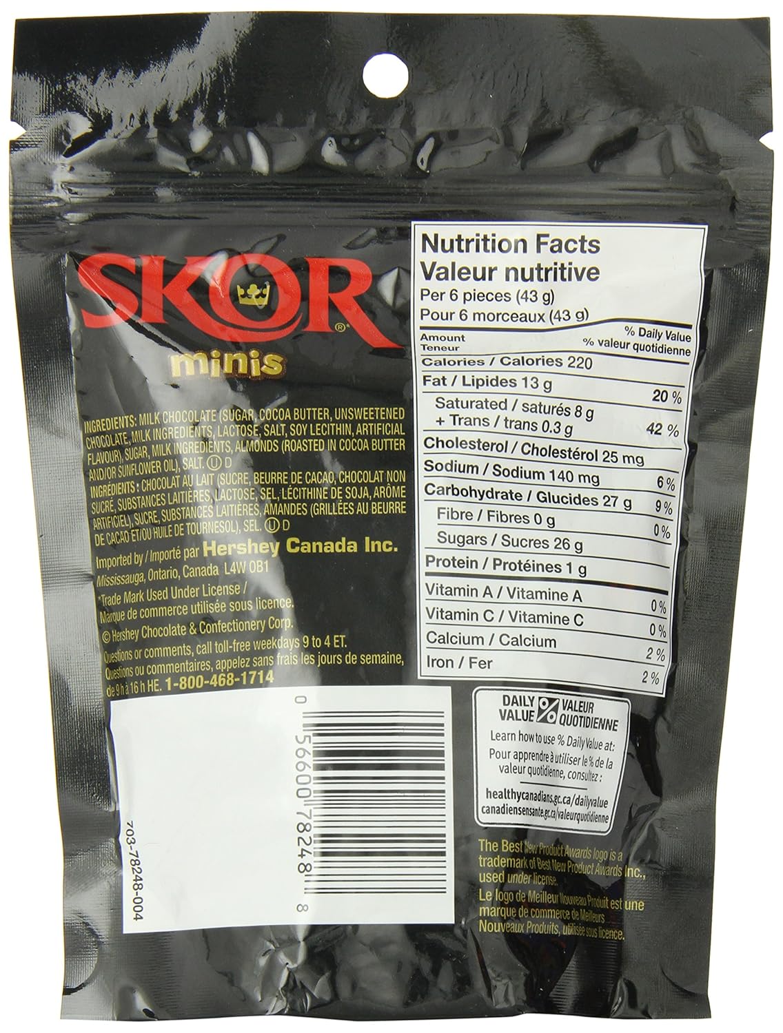 SKOR Chocolate Candy Bars with Buttered Toffee, Minis, 191 Gram