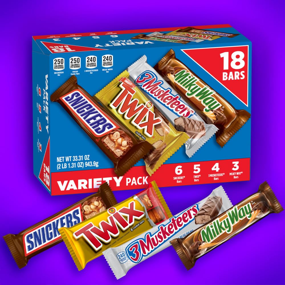 Alternative view of SNICKERS, TWIX, MILKY WAY & 3 MUSKETEERS Individually Wrapped Variety Pack Full Size Milk Chocolate Candy Bars Bulk Assortment, 33.31 oz, 18 Bars