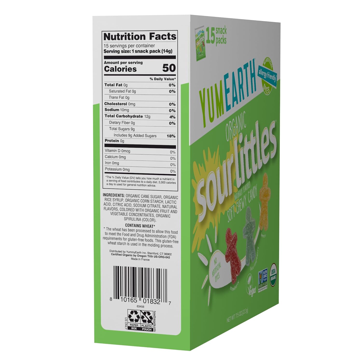YumEarth Organic Sour Littles Chewy Candy - Allergy Friendly (Top 9 Free), No Artificial Dyes, Non GMO, Gluten Free, Vegan Candy Snacks - 15 Count Box