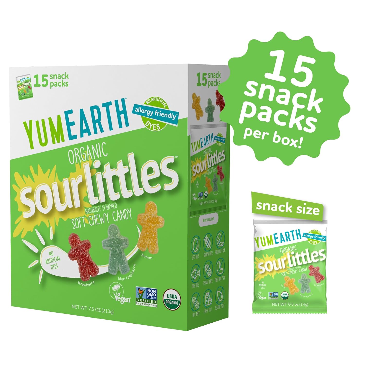Alternative view of YumEarth Organic Sour Littles Chewy Candy - Allergy Friendly (Top 9 Free), No Artificial Dyes, Non GMO, Gluten Free, Vegan Candy Snacks - 15 Count Box