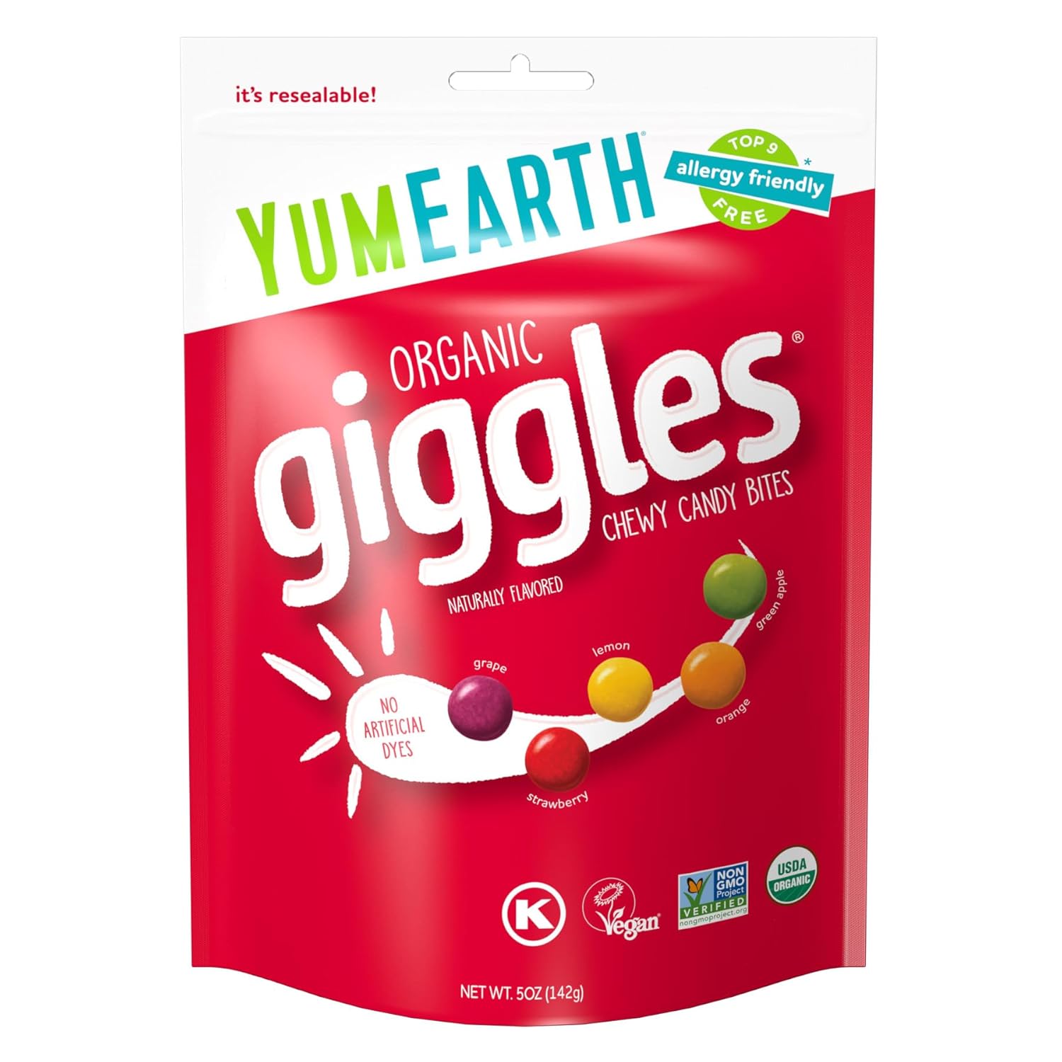 Alternative view of YumEarth Organic Giggles Chewy Candy - Allergy Friendly (Top 9 Free), No Artificial Dyes, Non GMO, Gluten Free, Vegan Candy Snacks - 5 Ounce Bag (Pack of 6)