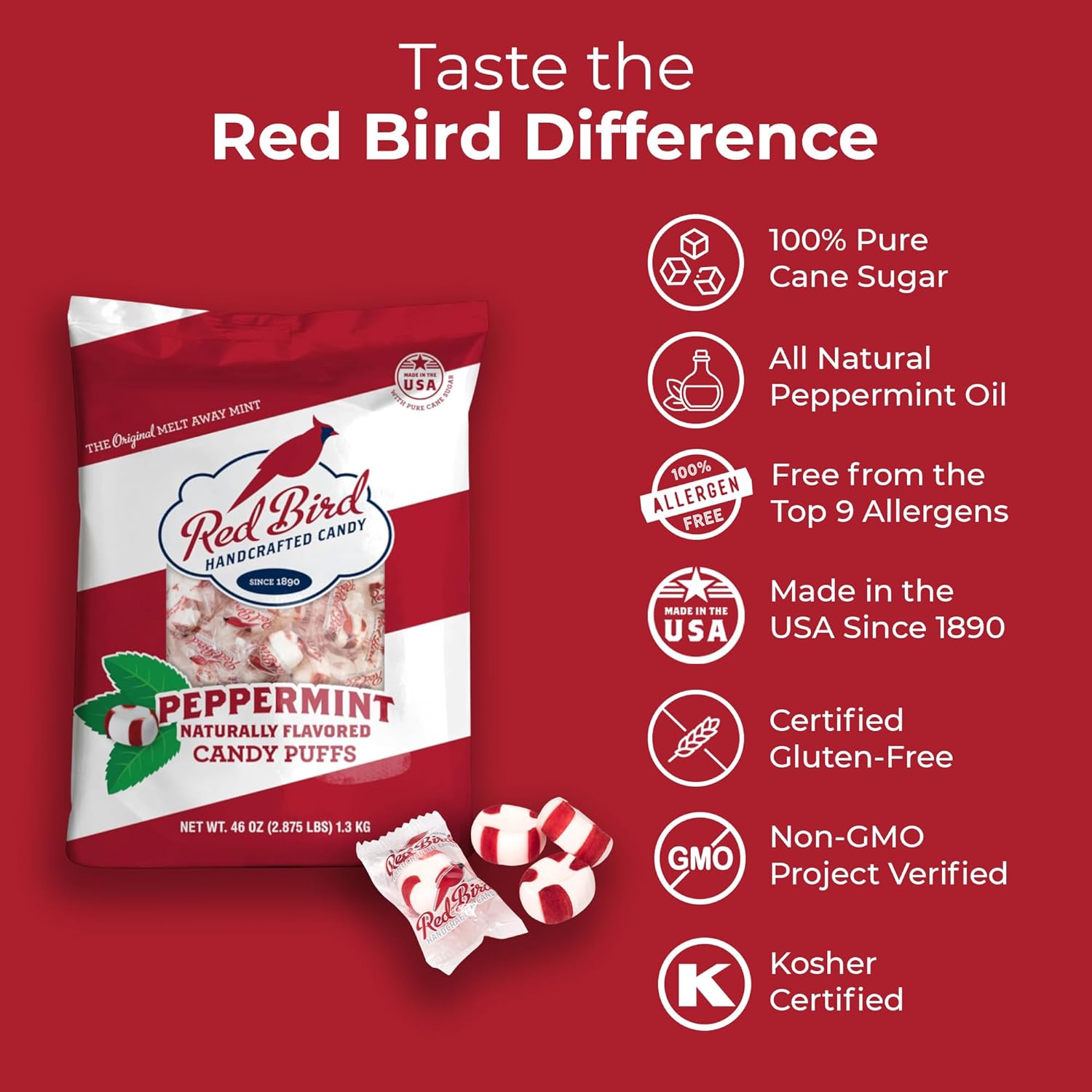 Alternative view of Red Bird Soft Peppermint Candy, Individually Wrapped, Gluten Free Breath Mints, 46 oz Bag