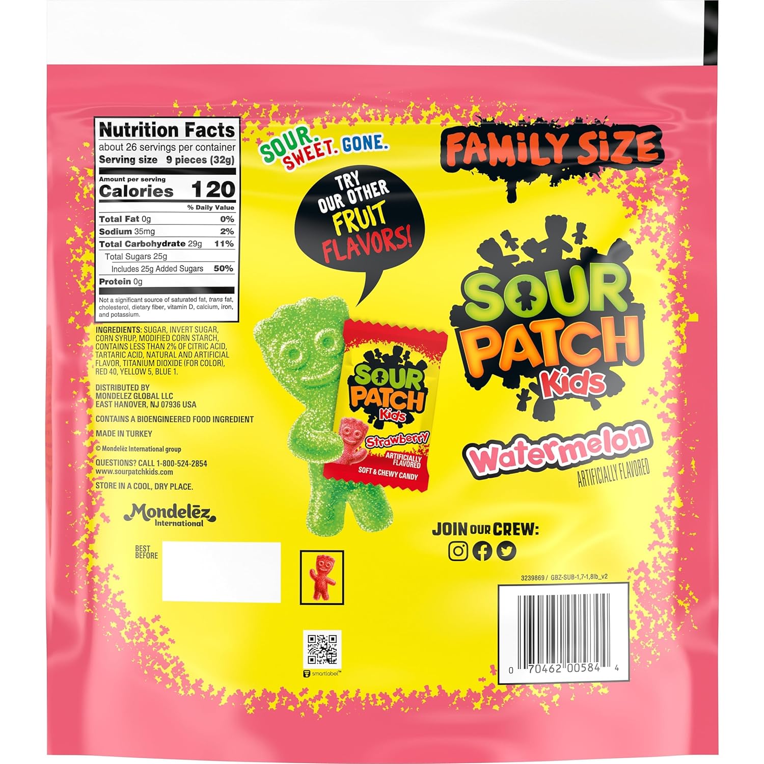 Alternative view of SOUR PATCH KIDS Watermelon Soft & Chewy Candy, Family Size, Bulk Candy, 1.8 lb