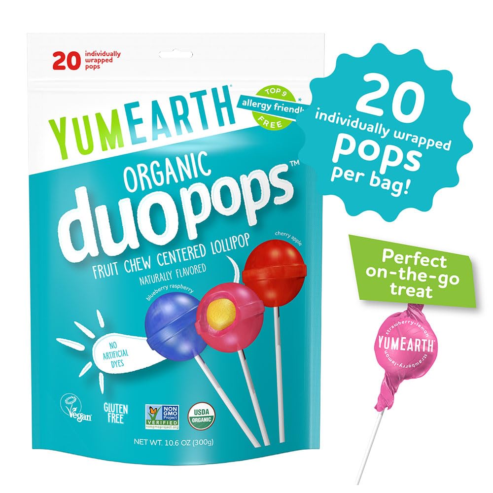 Alternative view of YumEarth Organic Duo Pops, Lollipops with Fruit Chew Centers - Allergy Friendly (Top 9 Free), No Artificial Dyes, Non GMO, Gluten Free, Vegan Candy Snacks - Individually Wrapped Pops (20 Count (Pack of 1))