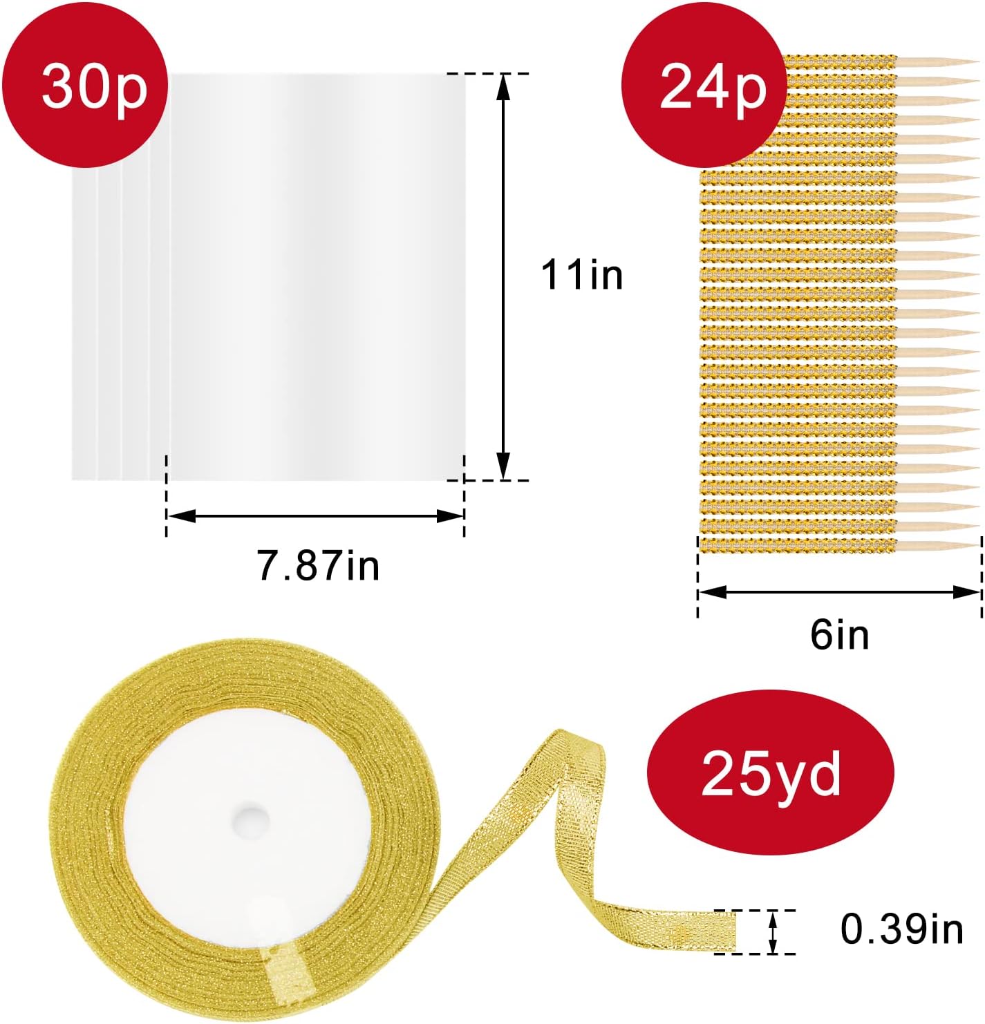 Alternative view of Coldairsoap Candy Apple Sticks, 24P Bling Sticks with 30p Bags & 1 Roll 25yd Glitter Ribbon, for Christmas & Halloween DIY Candy Apple Kit