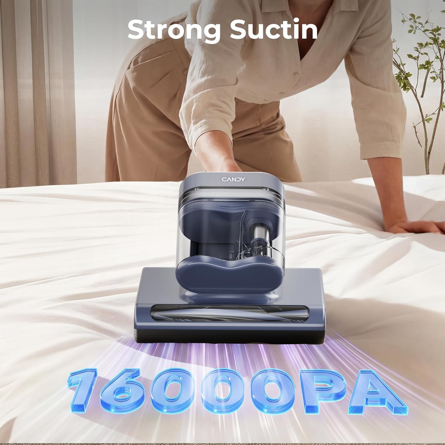 Alternative view of Candy Mattress Vacuum Cleaner, 16Kpa Bed Vacuum Cleaner with UV-C Light, 140°F Heat, 4 Level HEPA Filter & Ultrasonic, Versatile Handheld Vacuums for Bed, Sofa, Couch, Crib(Corded, 650W)