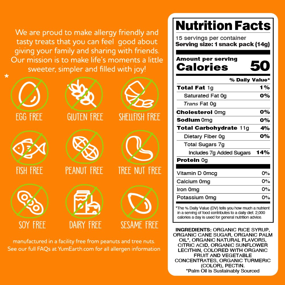 YumEarth Organic Chewys Fruit Flavored Candy Chews - Allergy Friendly, Gluten Free, Non-GMO, Vegan, No Artificial Dyes - Assorted Flavors, 7.5 oz.