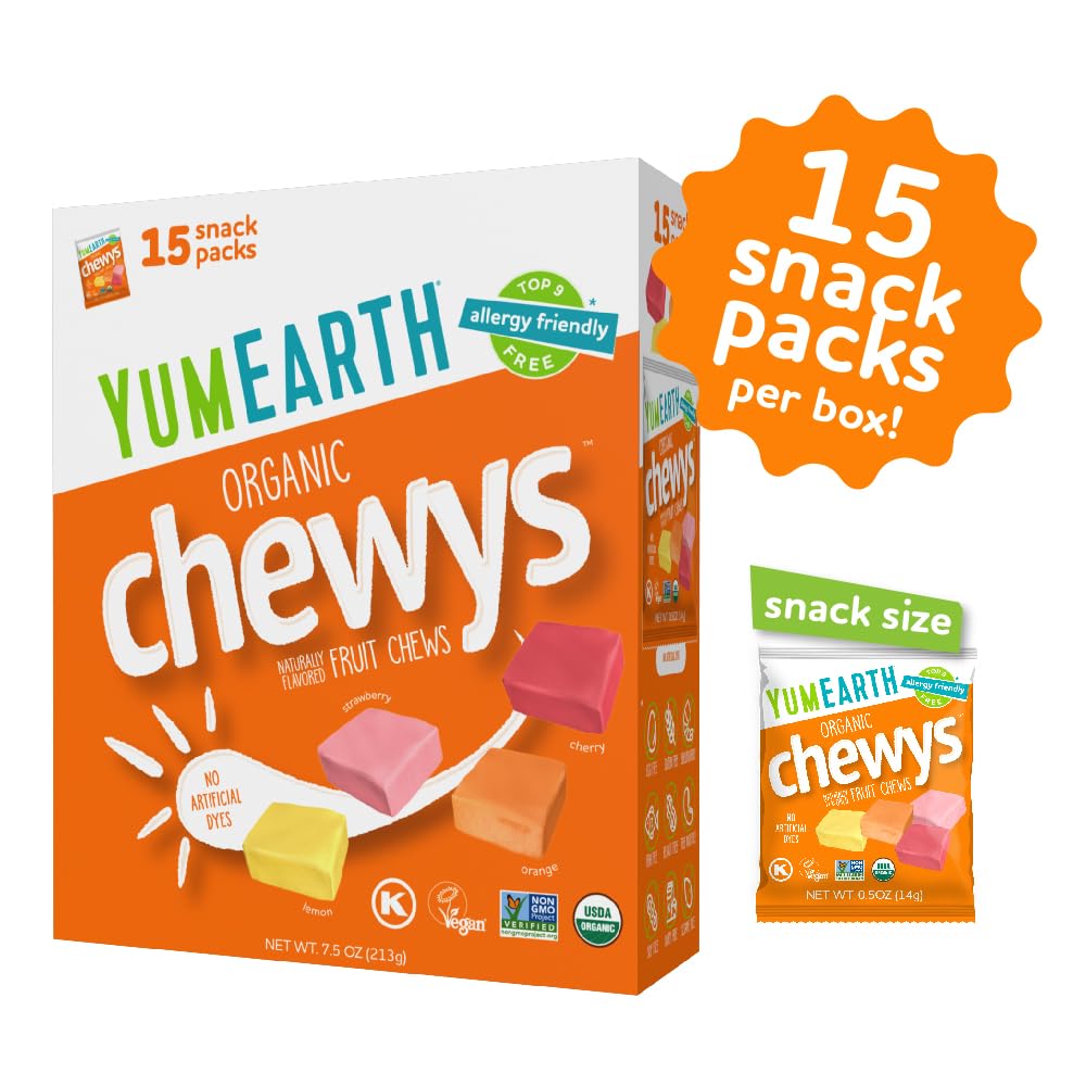 Alternative view of YumEarth Organic Chewys Fruit Flavored Candy Chews - Allergy Friendly, Gluten Free, Non-GMO, Vegan, No Artificial Dyes - Assorted Flavors, 7.5 oz.