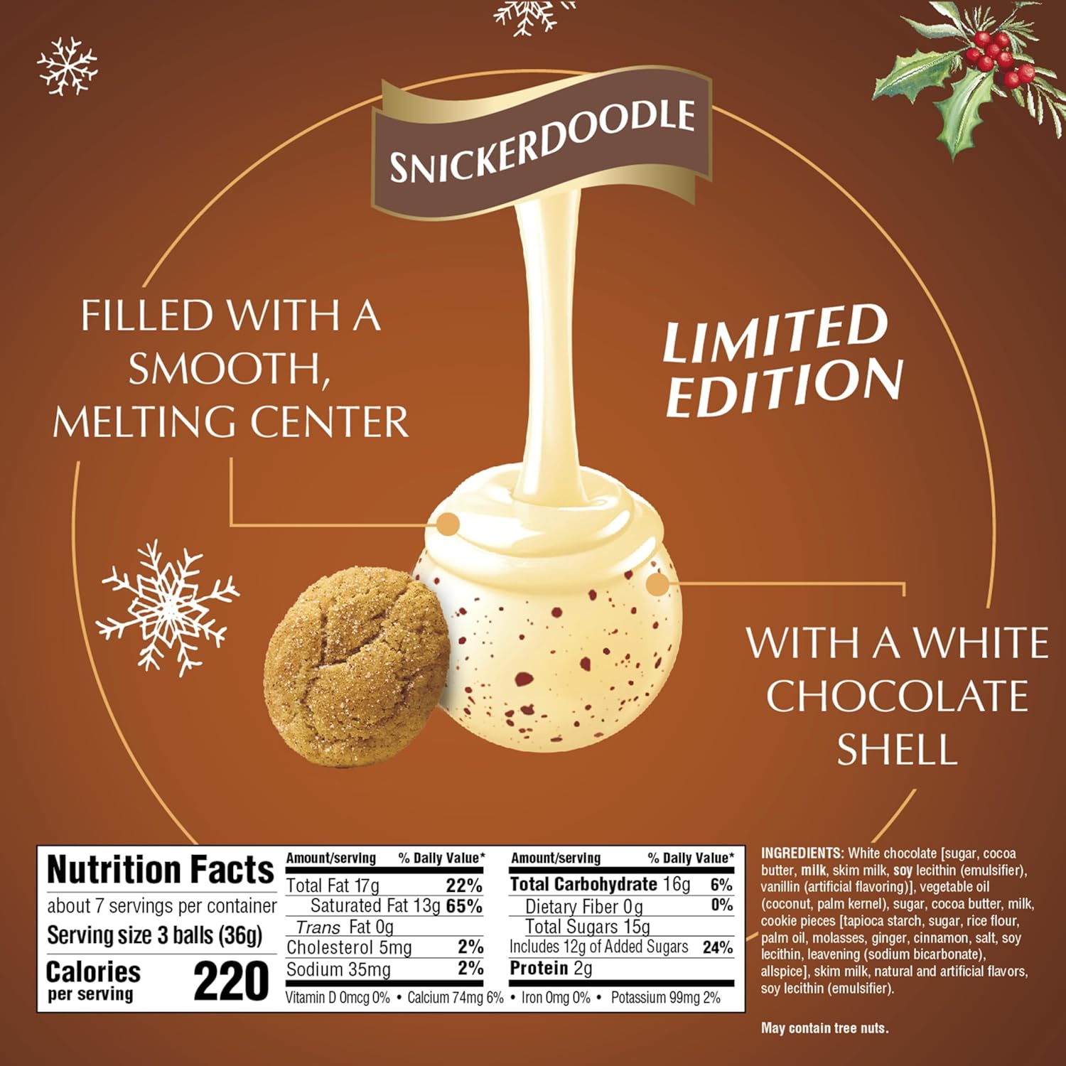Lindt LINDOR Holiday Snickerdoodle White Chocolate Candy Truffles with Smooth, Melting Truffle Center, 8.5 oz. Bag