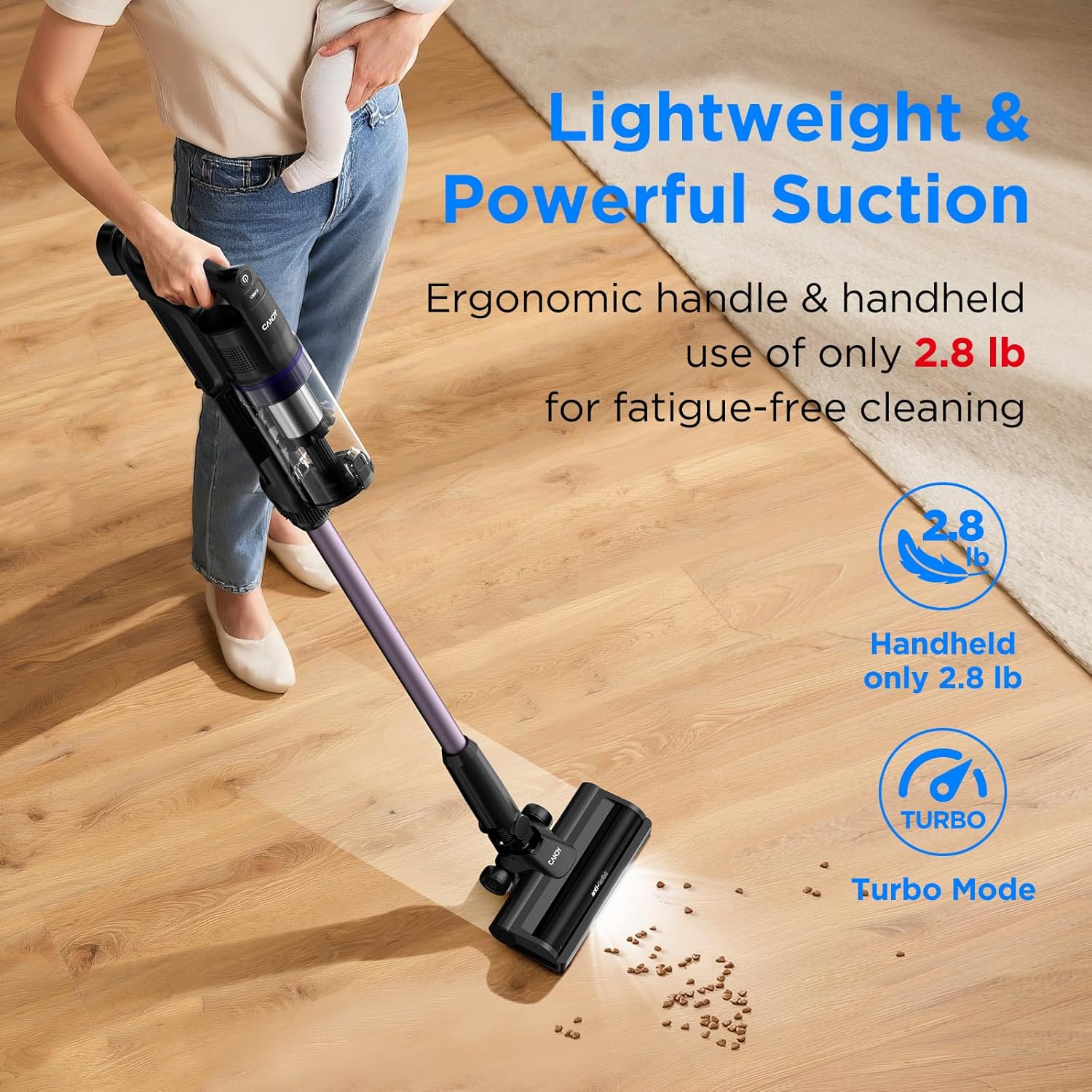 Alternative view of Candy Cordless Vacuum Cleaner,45Mins Vacuum Cleaners for Home,Stick Strong Suction Vacuum,Self-Standing,Removeable Battery,Anti-tangle,One Click Clean,Handheld for Pet Hair,Hardwood Floors,Carpets,Car