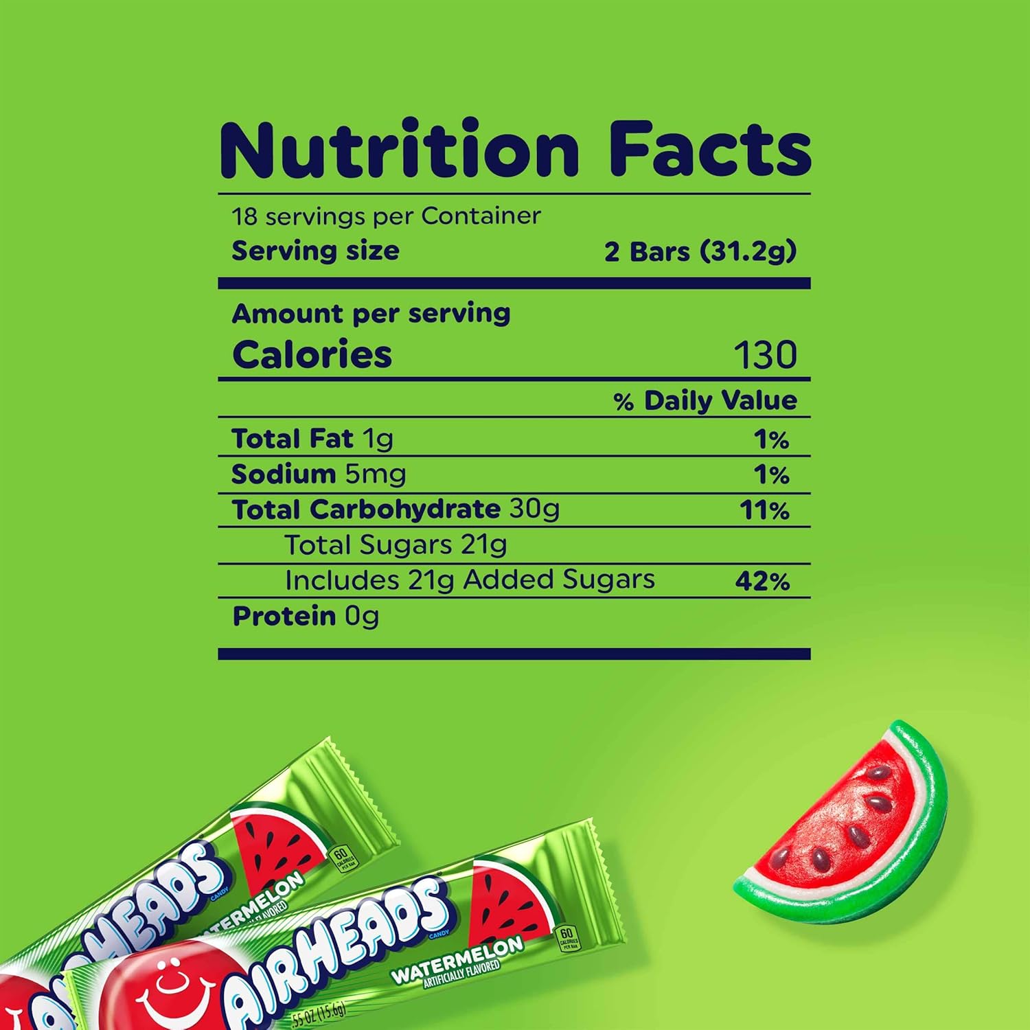 Airheads Full-Size Candy Bars, Taffy Candy Bulk Pack, Individually Wrapped, Watermelon Fruit Flavor Artificially Flavored, 36 Count Box