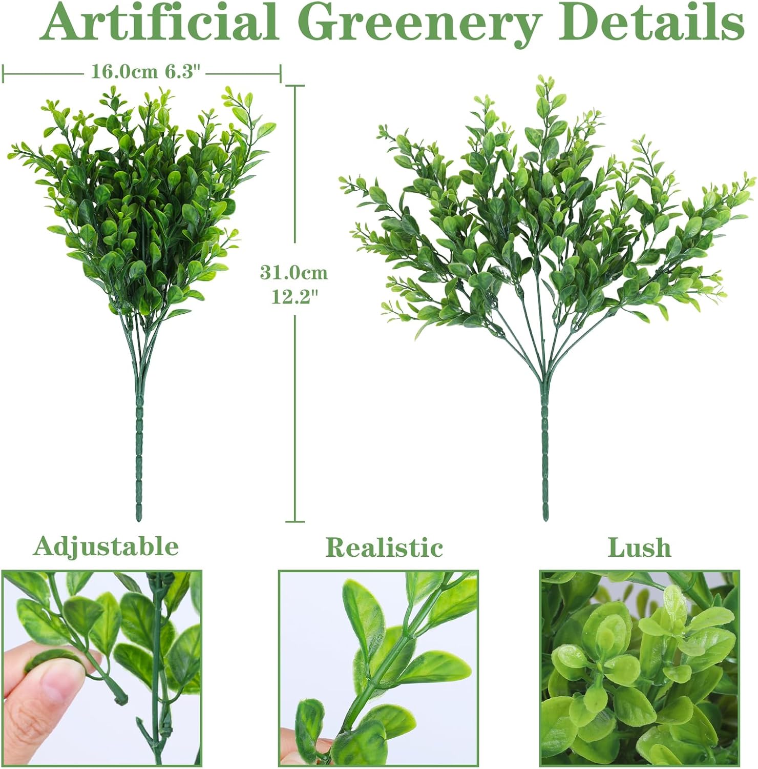 20 Bundles Artificial Plants Outdoor Faux Fern, UV Resistant Fake Plant Boxwood Shrubs Grass Plastic Greenery for Farmhouse Garden Patio Balcony Porch Backyard Window Box Indoor Outdoor Decoration