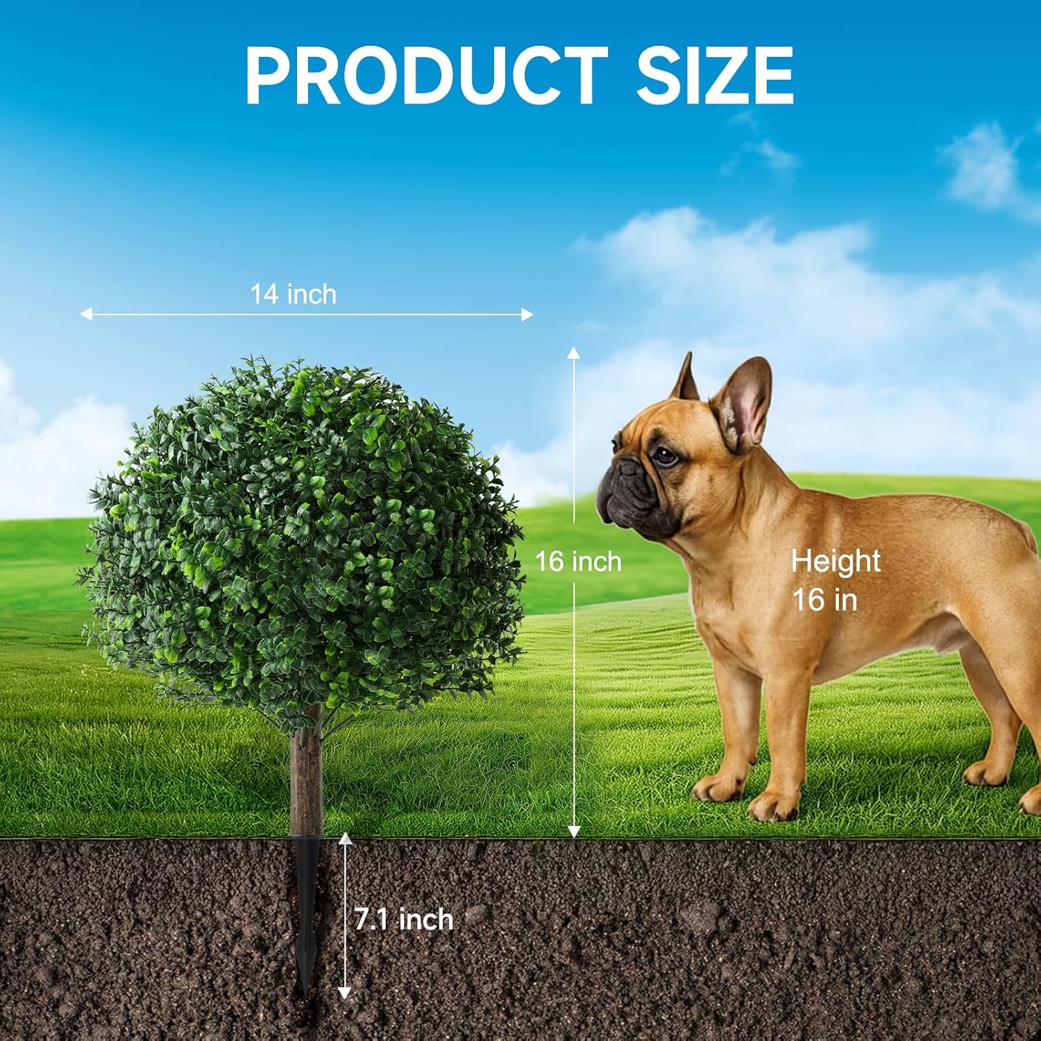 Gladeup Faux Boxwood Balls for Outdoor Planters Topiary Set of 2,UV Resistant Artificial Shrub Bushes Trees with Spike for Porch,Indoor,Garden