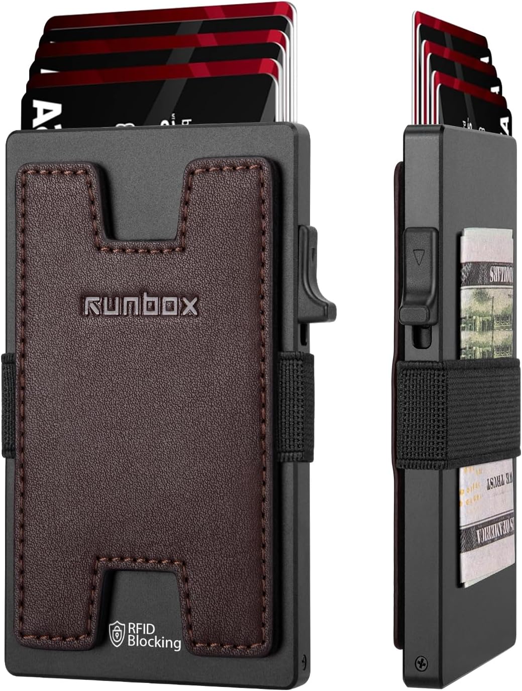 RUNBOX Slim Card Holder Wallet for Men, Minimalist RFID Blocking Wallet with Pop-Up Function, Ultra-Thin Design, Metal Business Card Cases holds 6+6 Cards, Gifts for Men, Men's Accessories - Image 8
