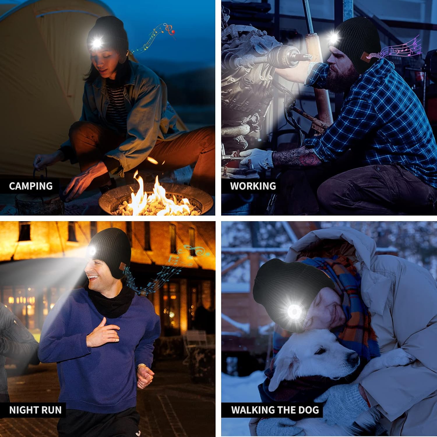 Mens Gifts Bluetooth Beanie with Light, Built-in Wireless Headphones & Stereo Speakers - USB Rechargeable Bluetooth Hat | Cool Gadgets Stocking Stuffers Gifts for Men Women (Black, Adult) - Image 8