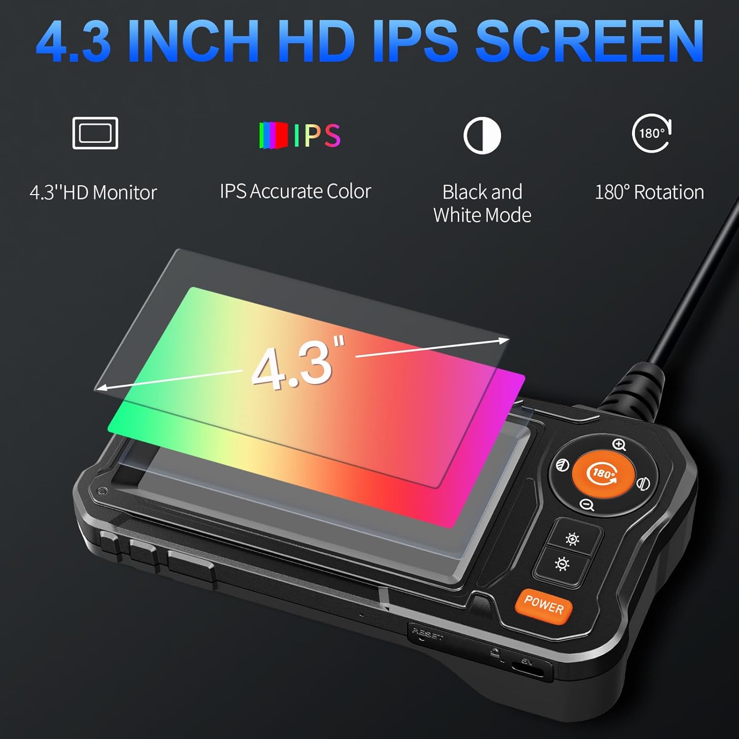 Endoscope Camera with Light - 4.3" LCD Screen Inspection Cameras,IP67 Waterproof Borescope with 8 Adjustable LED Lights,HD 1080P Endoscope Camera 16.5ft Semi-Rigid Cord,gifts for men tools and gadgets