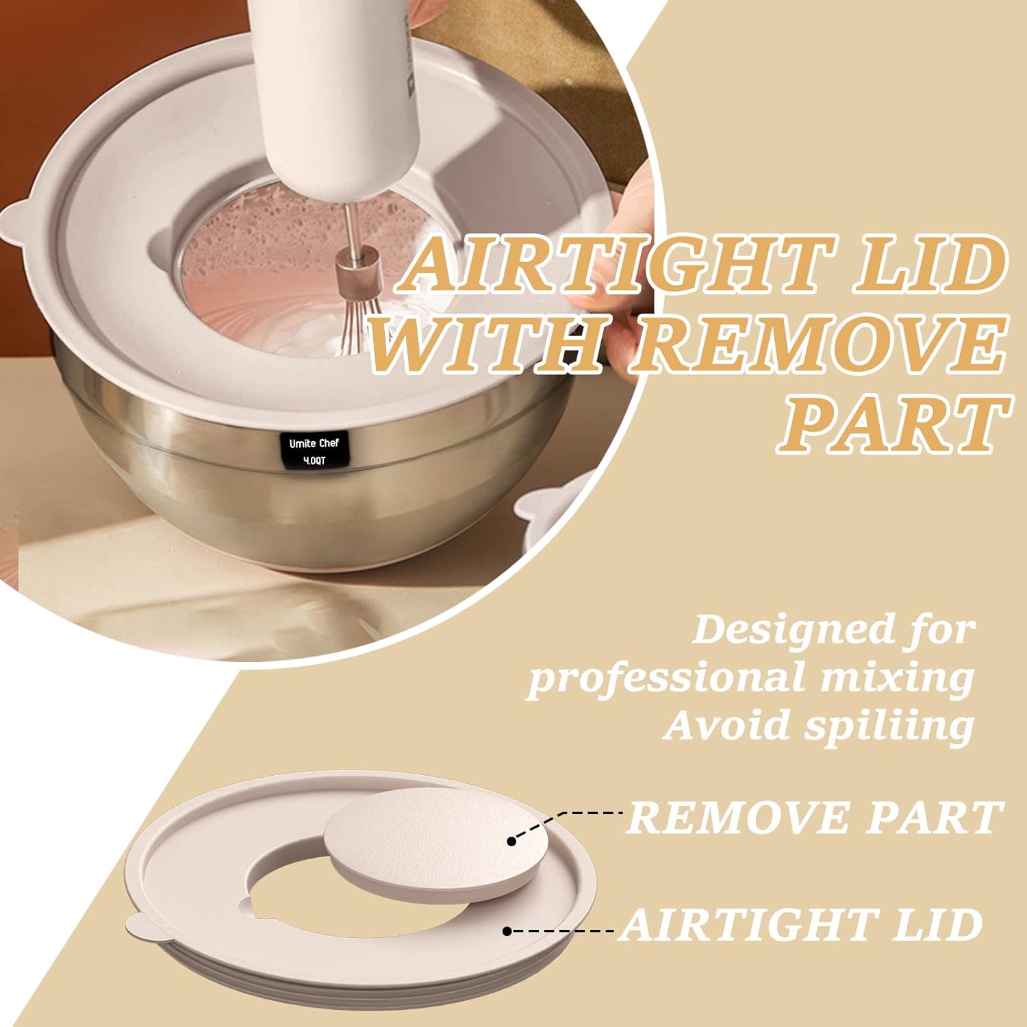 Mixing Bowls with Airtight Lids Set, 26PCS Stainless Steel Khaki Bowls with Grater Attachments, Non-Slip Bottoms & Kitchen Gadgets Set, Size 7, 4, 2.5, 2.0,1.5, 1QT, Great for Mixing & Serving - Image 4