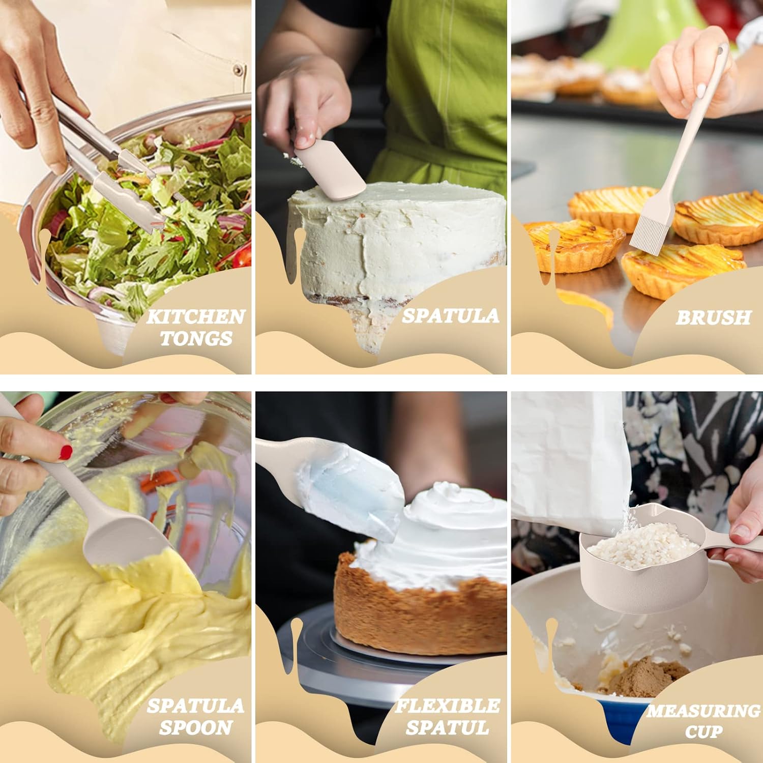 Mixing Bowls with Airtight Lids Set, 26PCS Stainless Steel Khaki Bowls with Grater Attachments, Non-Slip Bottoms & Kitchen Gadgets Set, Size 7, 4, 2.5, 2.0,1.5, 1QT, Great for Mixing & Serving - Image 5